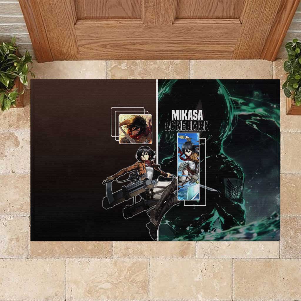 Mikasa Ackerman from Attack on Titan Rubber Doormat with Sword and Action Pose Design - The Mazicc
