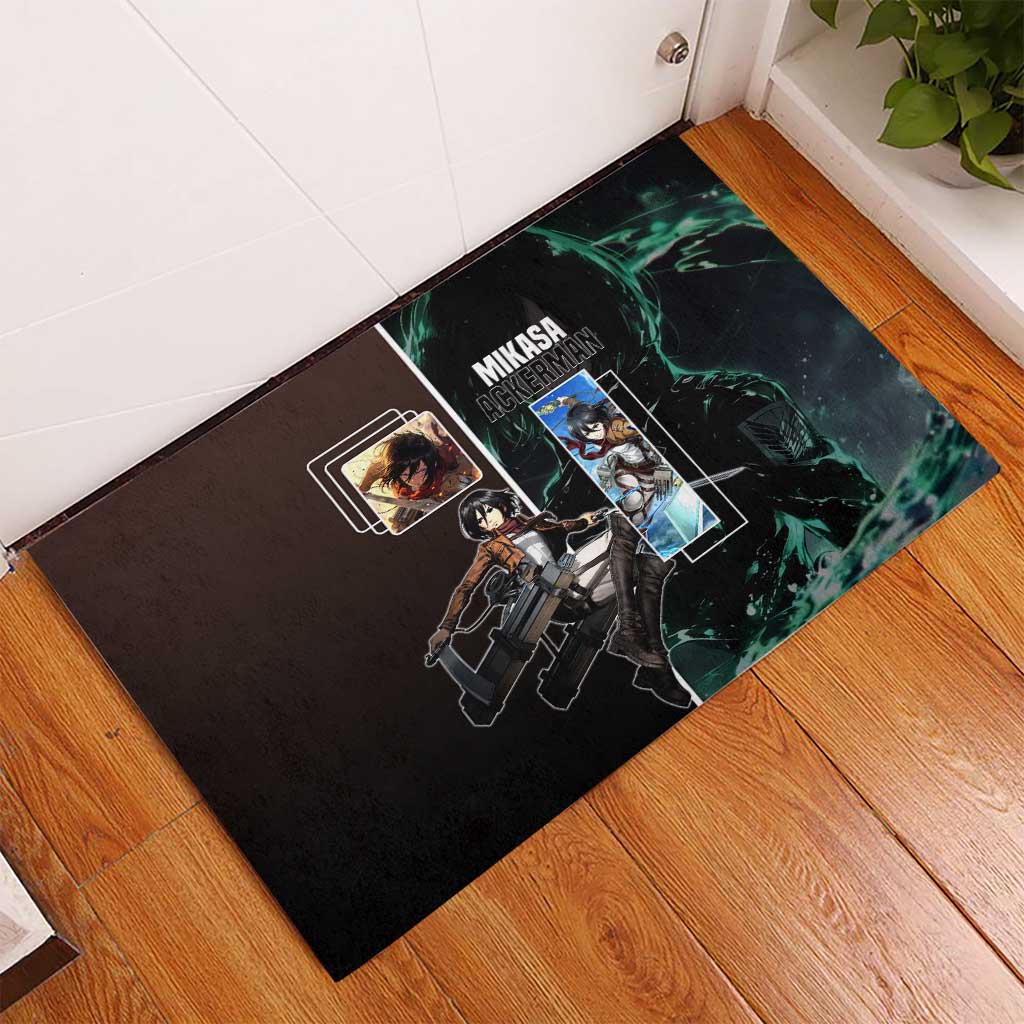 Mikasa Ackerman from Attack on Titan Rubber Doormat with Sword and Action Pose Design - The Mazicc