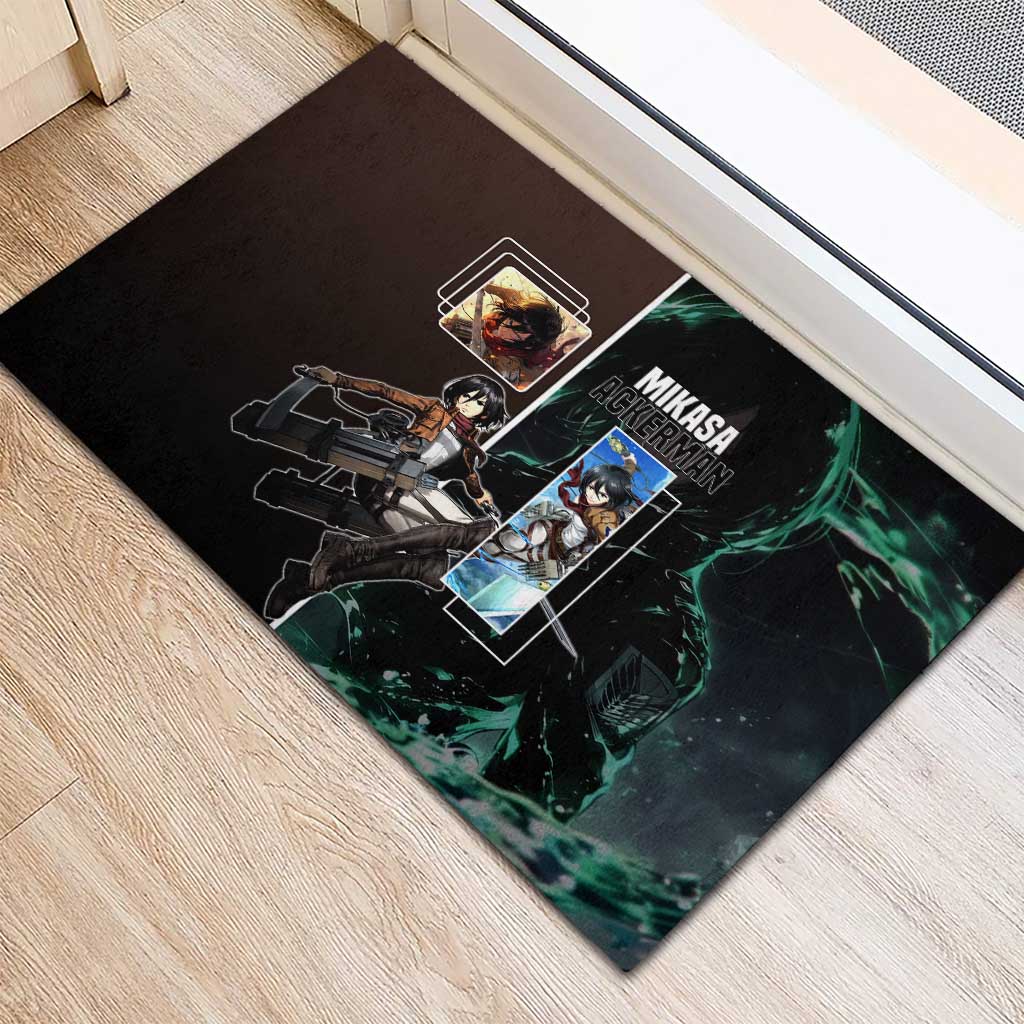 Mikasa Ackerman from Attack on Titan Rubber Doormat with Sword and Action Pose Design - The Mazicc
