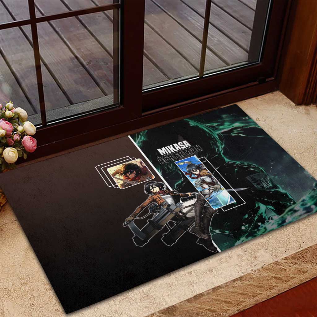 Mikasa Ackerman from Attack on Titan Rubber Doormat with Sword and Action Pose Design - The Mazicc