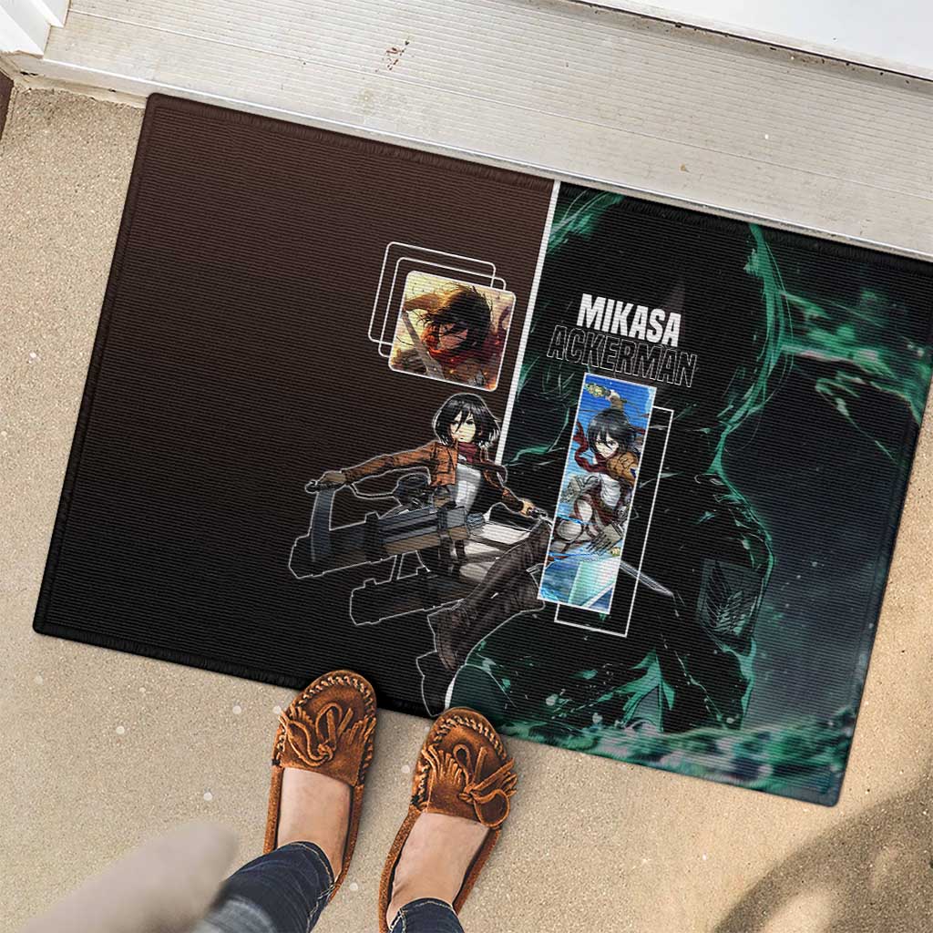 Mikasa Ackerman from Attack on Titan Rubber Doormat with Sword and Action Pose Design - The Mazicc