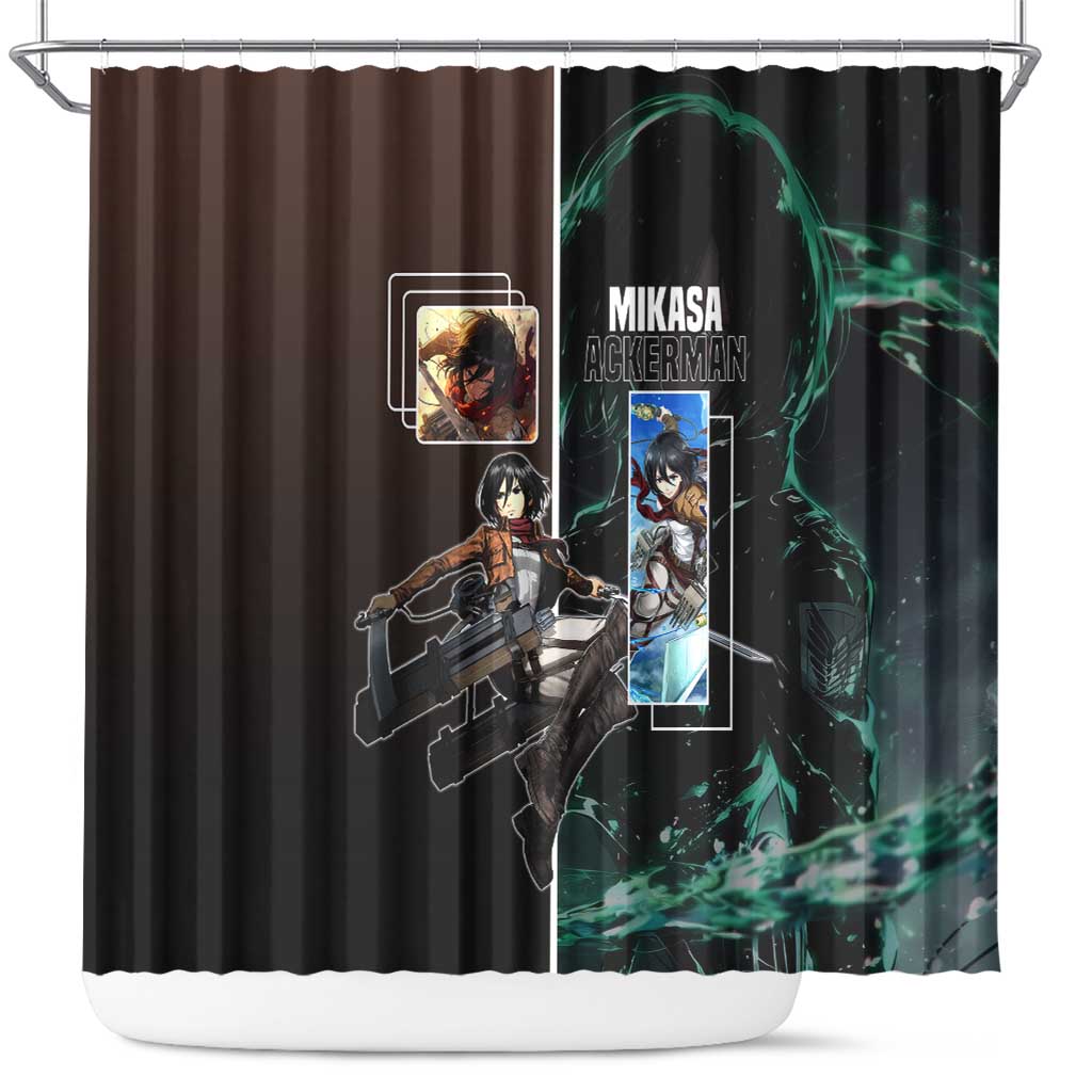 Mikasa Ackerman from Attack on Titan Shower Curtain with Sword and Action Pose Design - The Mazicc