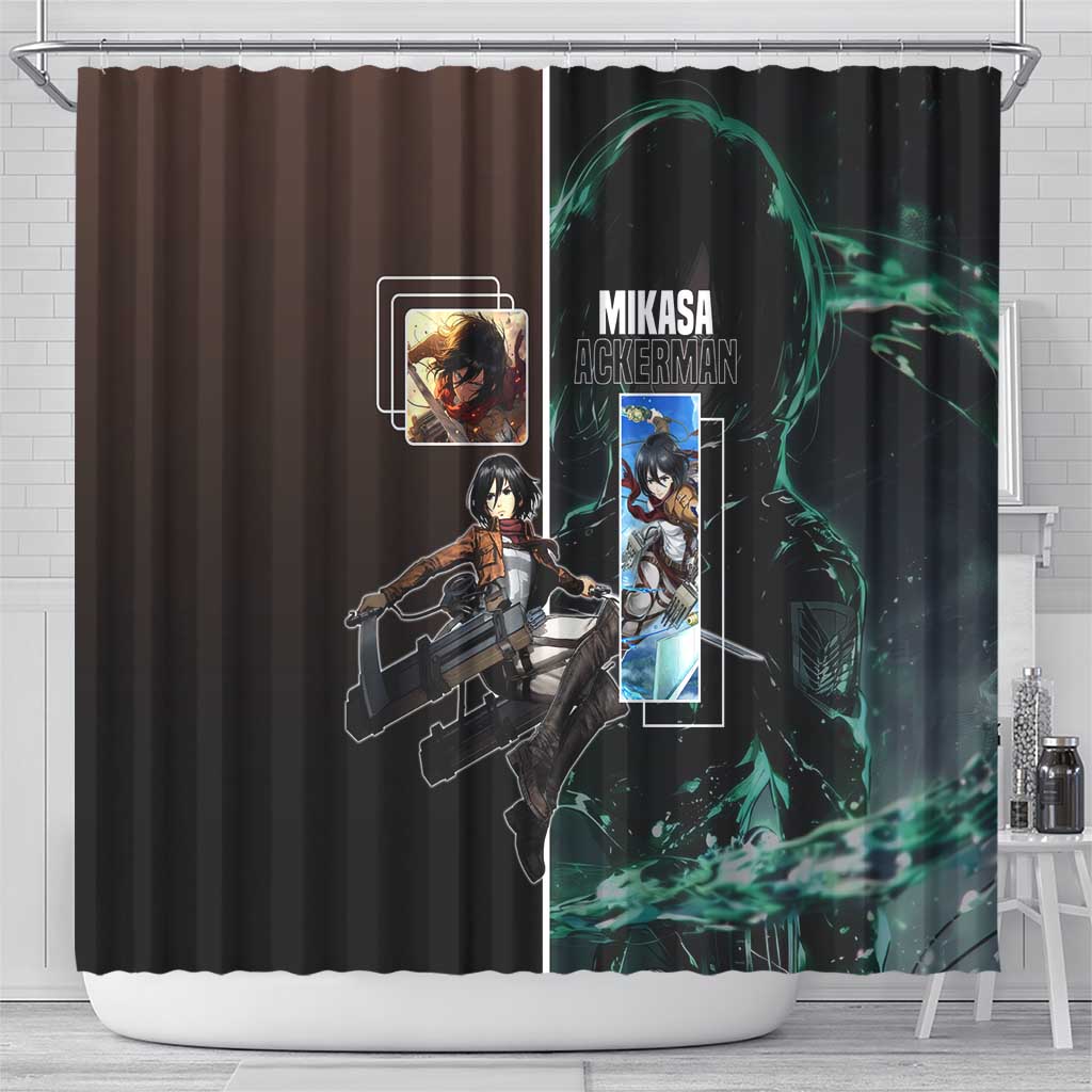 Mikasa Ackerman from Attack on Titan Shower Curtain with Sword and Action Pose Design - The Mazicc