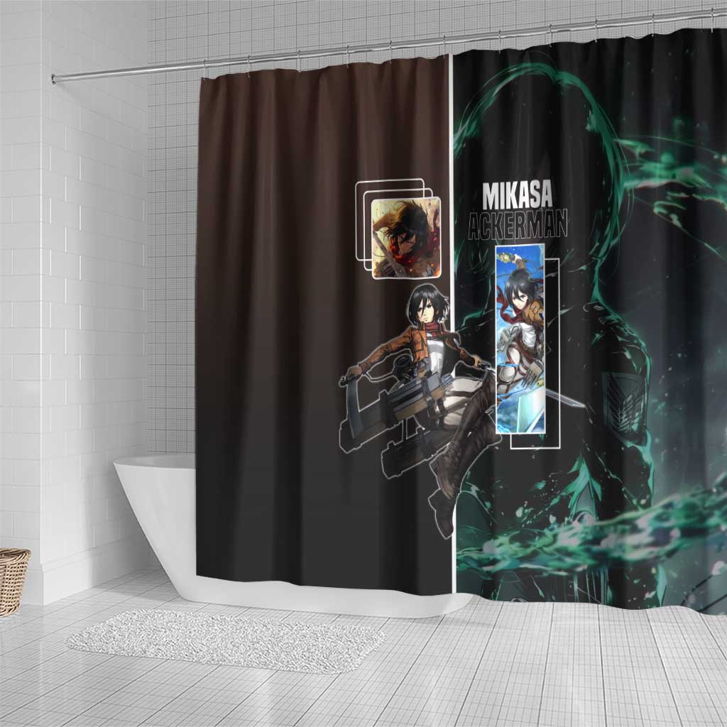 Mikasa Ackerman from Attack on Titan Shower Curtain with Sword and Action Pose Design - The Mazicc