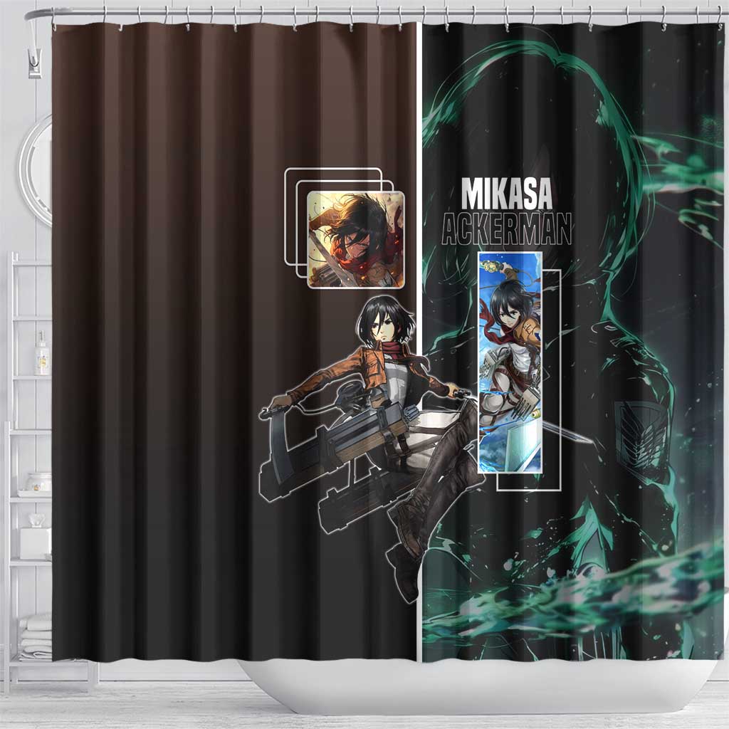 Mikasa Ackerman from Attack on Titan Shower Curtain with Sword and Action Pose Design - The Mazicc