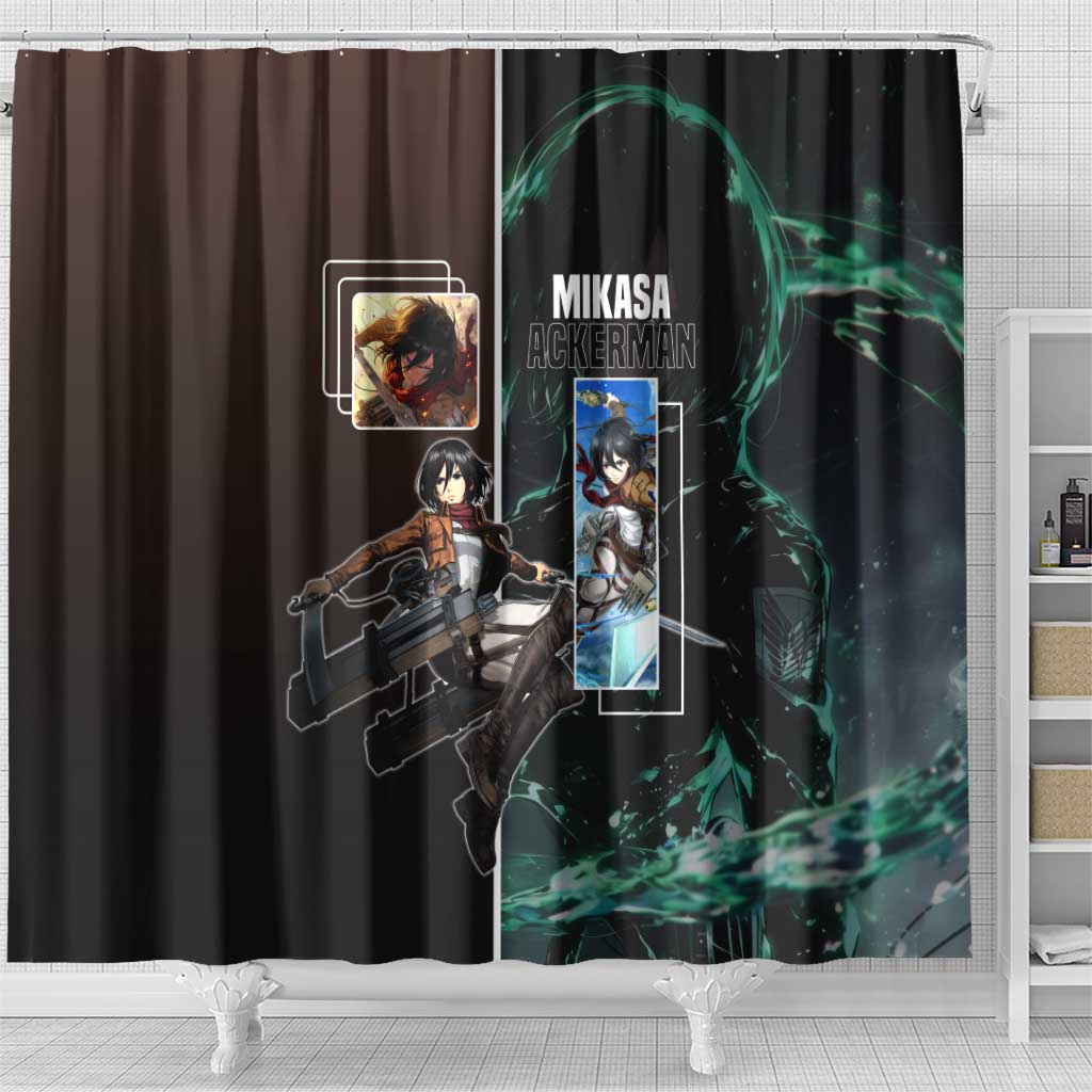 Mikasa Ackerman from Attack on Titan Shower Curtain with Sword and Action Pose Design - The Mazicc