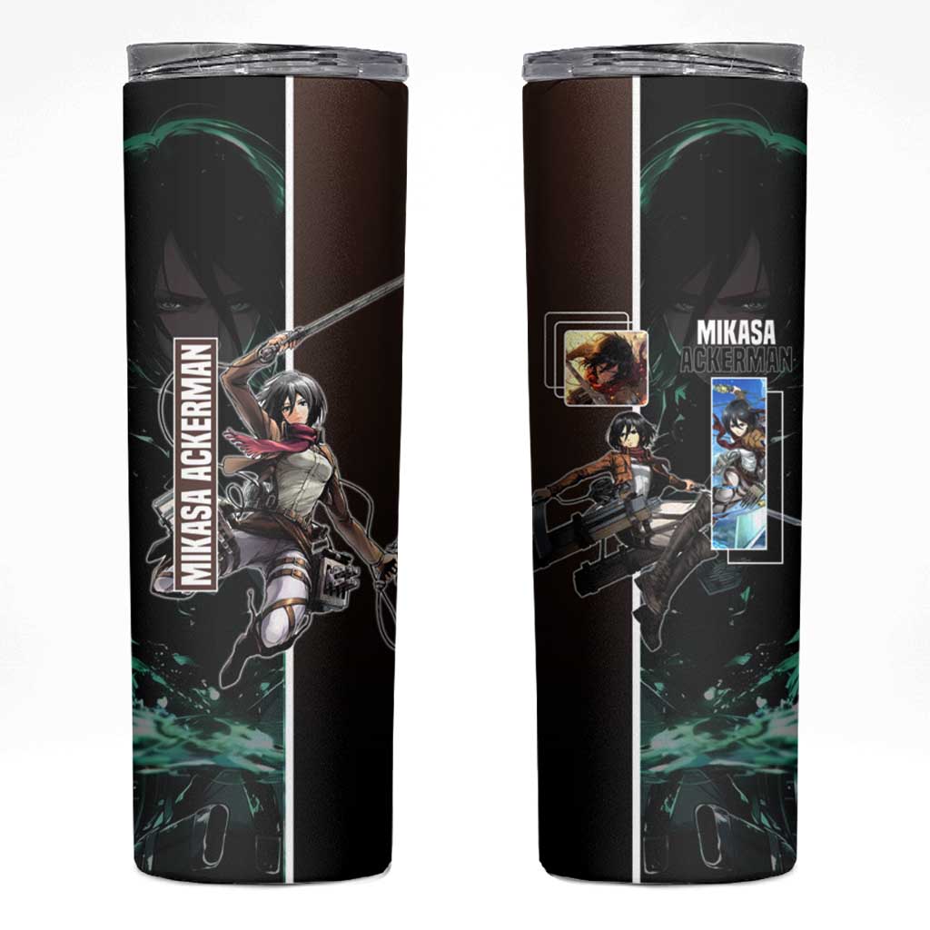 Mikasa Ackerman from Attack on Titan Skinny Tumbler with Sword and Action Pose Design - The Mazicc