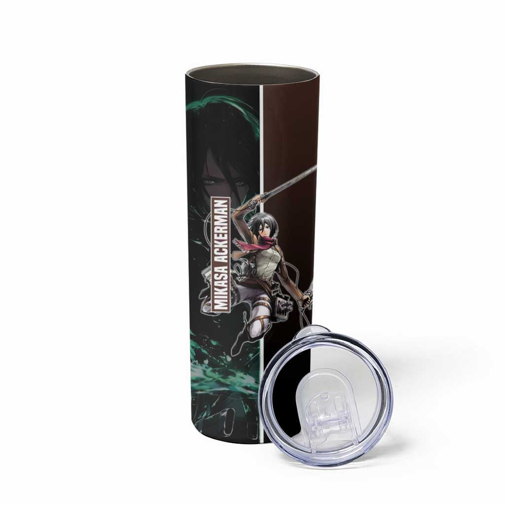 Mikasa Ackerman from Attack on Titan Skinny Tumbler with Sword and Action Pose Design - The Mazicc