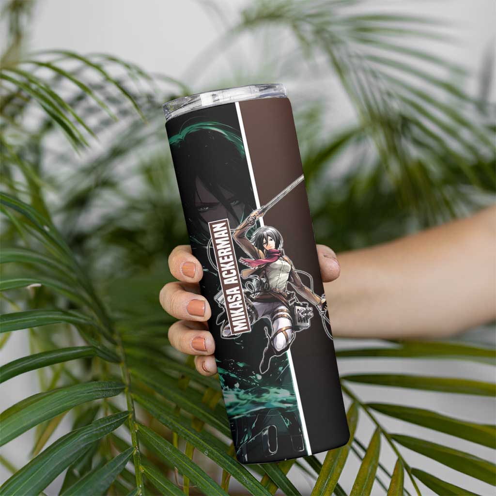 Mikasa Ackerman from Attack on Titan Skinny Tumbler with Sword and Action Pose Design - The Mazicc