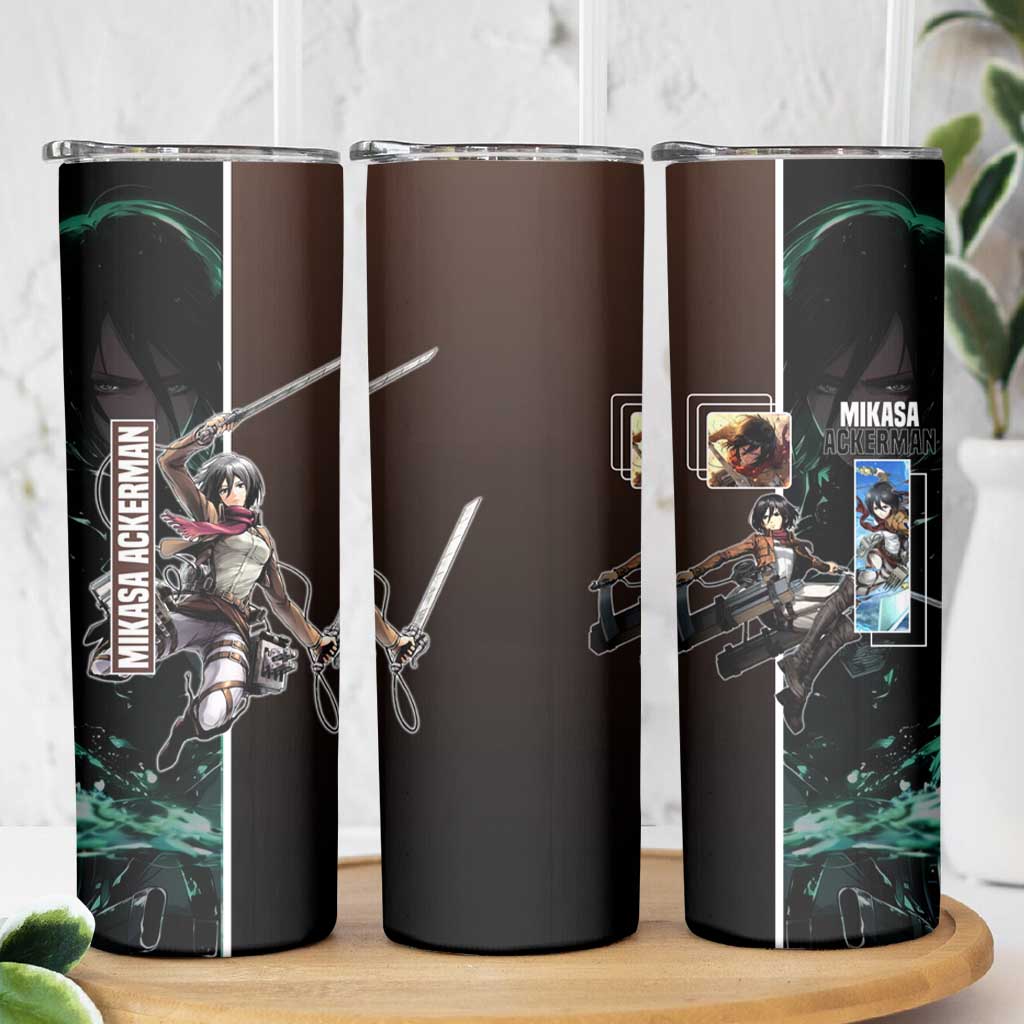 Mikasa Ackerman from Attack on Titan Skinny Tumbler with Sword and Action Pose Design - The Mazicc