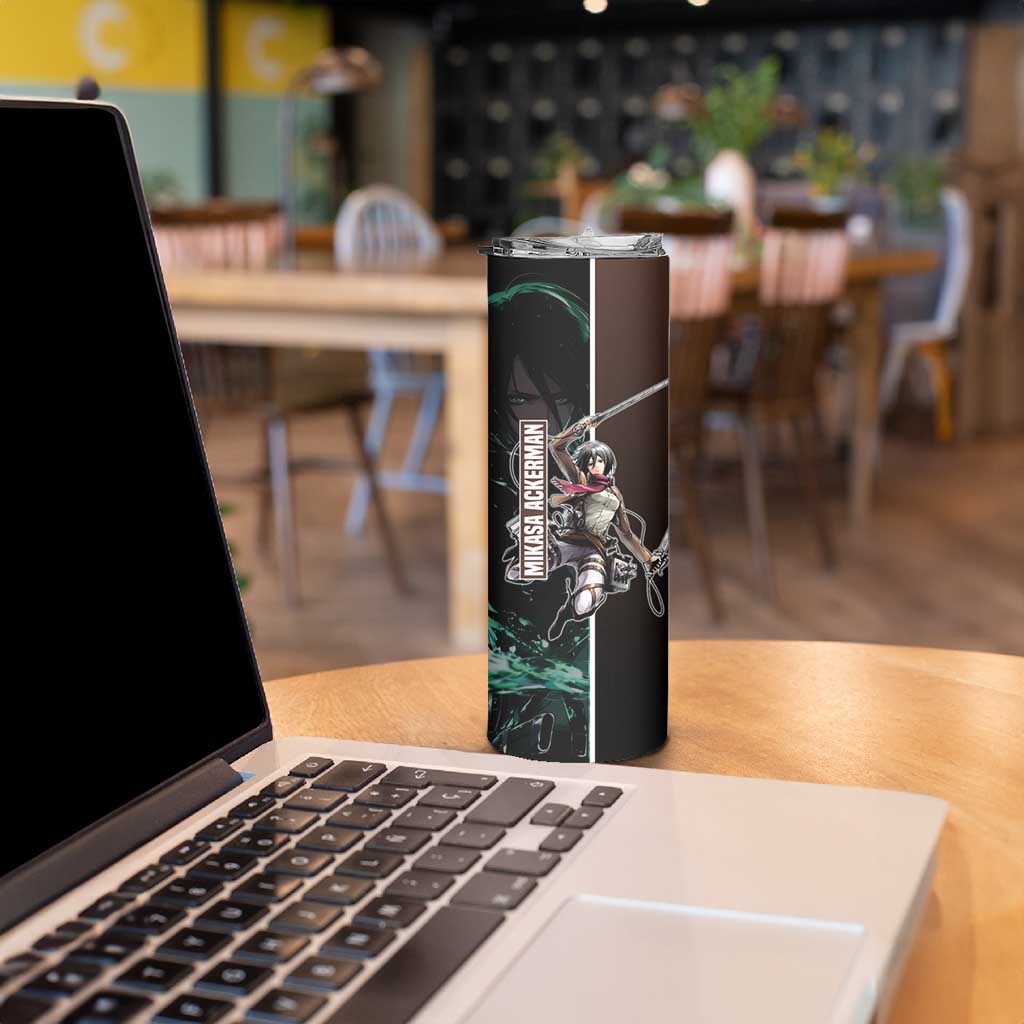 Mikasa Ackerman from Attack on Titan Skinny Tumbler with Sword and Action Pose Design - The Mazicc