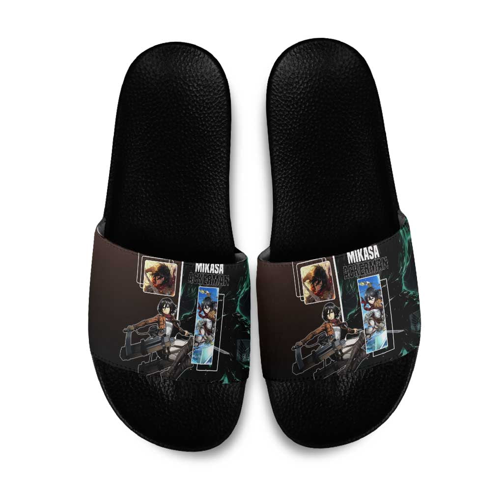 Mikasa Ackerman from Attack on Titan Slide Sandals with Sword and Action Pose Design - The Mazicc