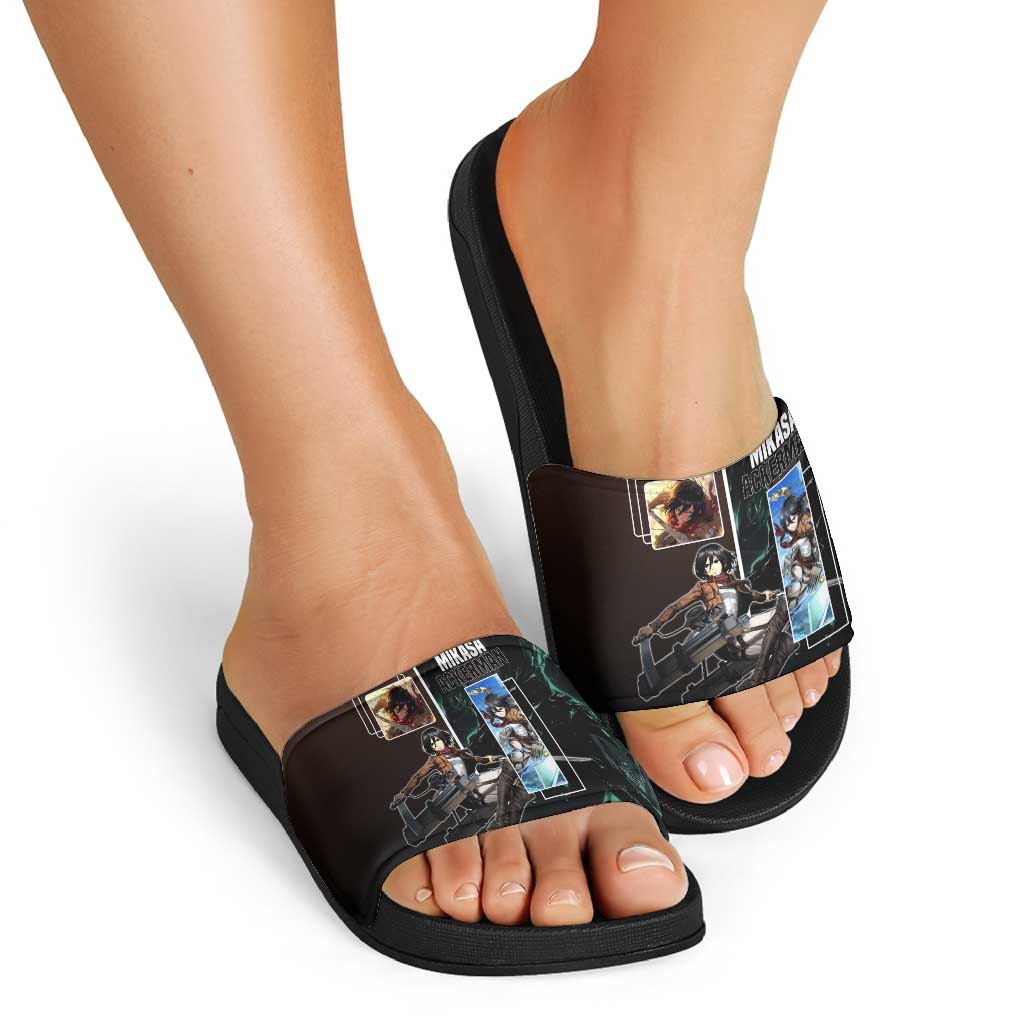 Mikasa Ackerman from Attack on Titan Slide Sandals with Sword and Action Pose Design - The Mazicc