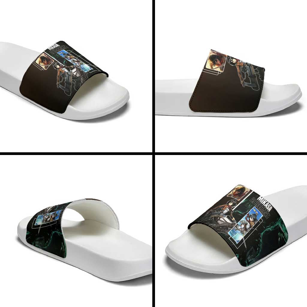 Mikasa Ackerman from Attack on Titan Slide Sandals with Sword and Action Pose Design - The Mazicc