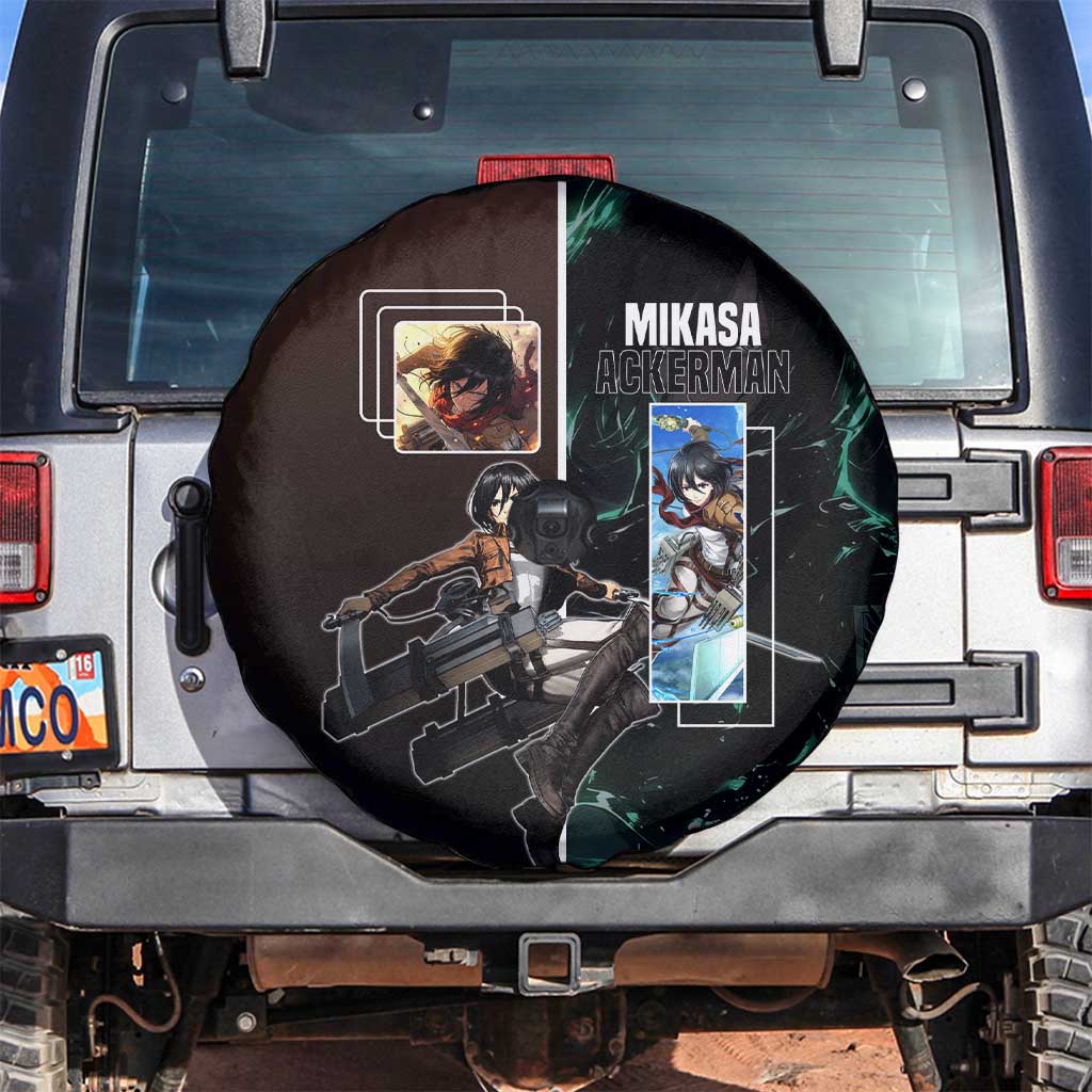 Mikasa Ackerman from Attack on Titan Spare Tire Cover with Sword and Action Pose Design - The Mazicc