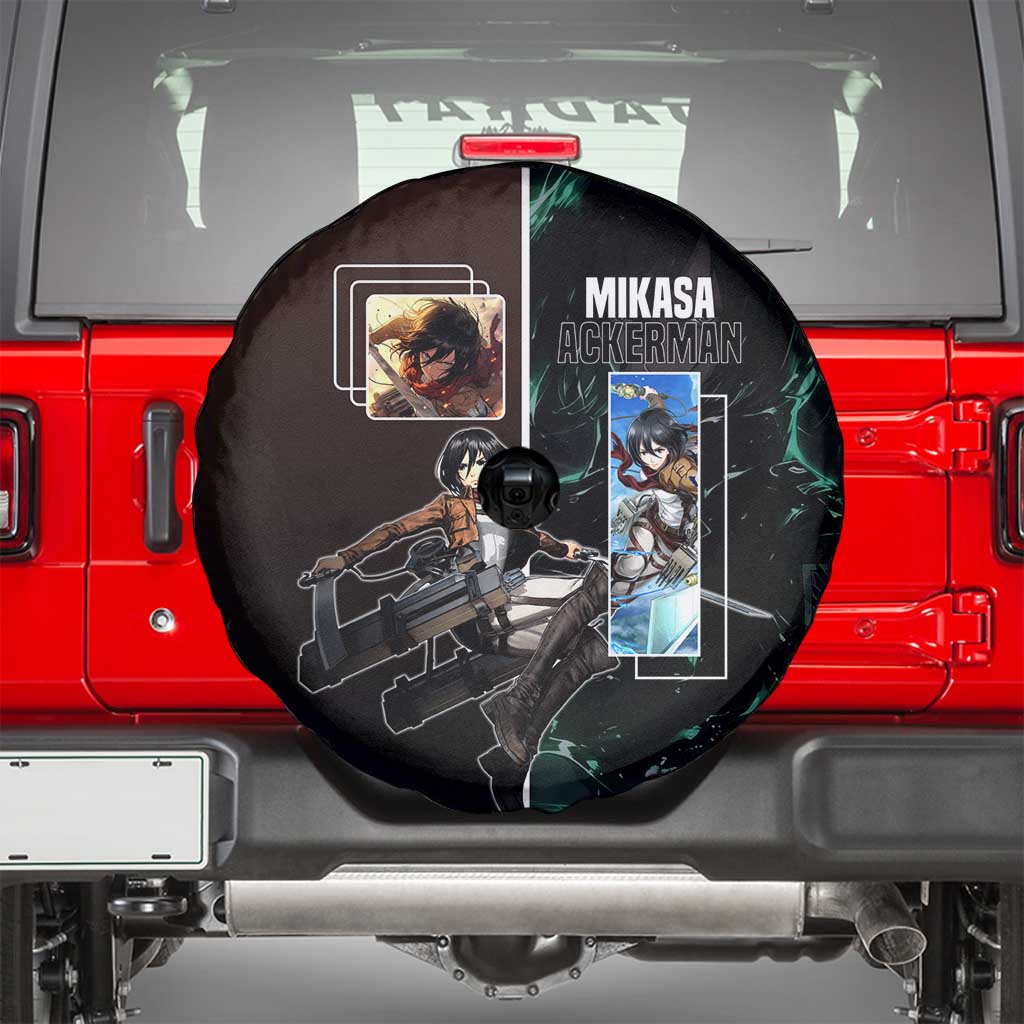 Mikasa Ackerman from Attack on Titan Spare Tire Cover with Sword and Action Pose Design - The Mazicc