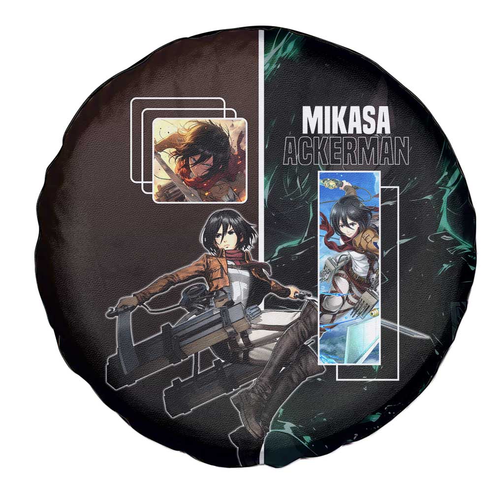 Mikasa Ackerman from Attack on Titan Spare Tire Cover with Sword and Action Pose Design - The Mazicc