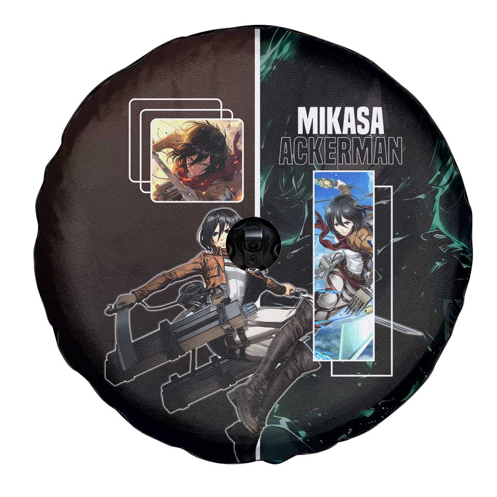 Mikasa Ackerman from Attack on Titan Spare Tire Cover with Sword and Action Pose Design - The Mazicc