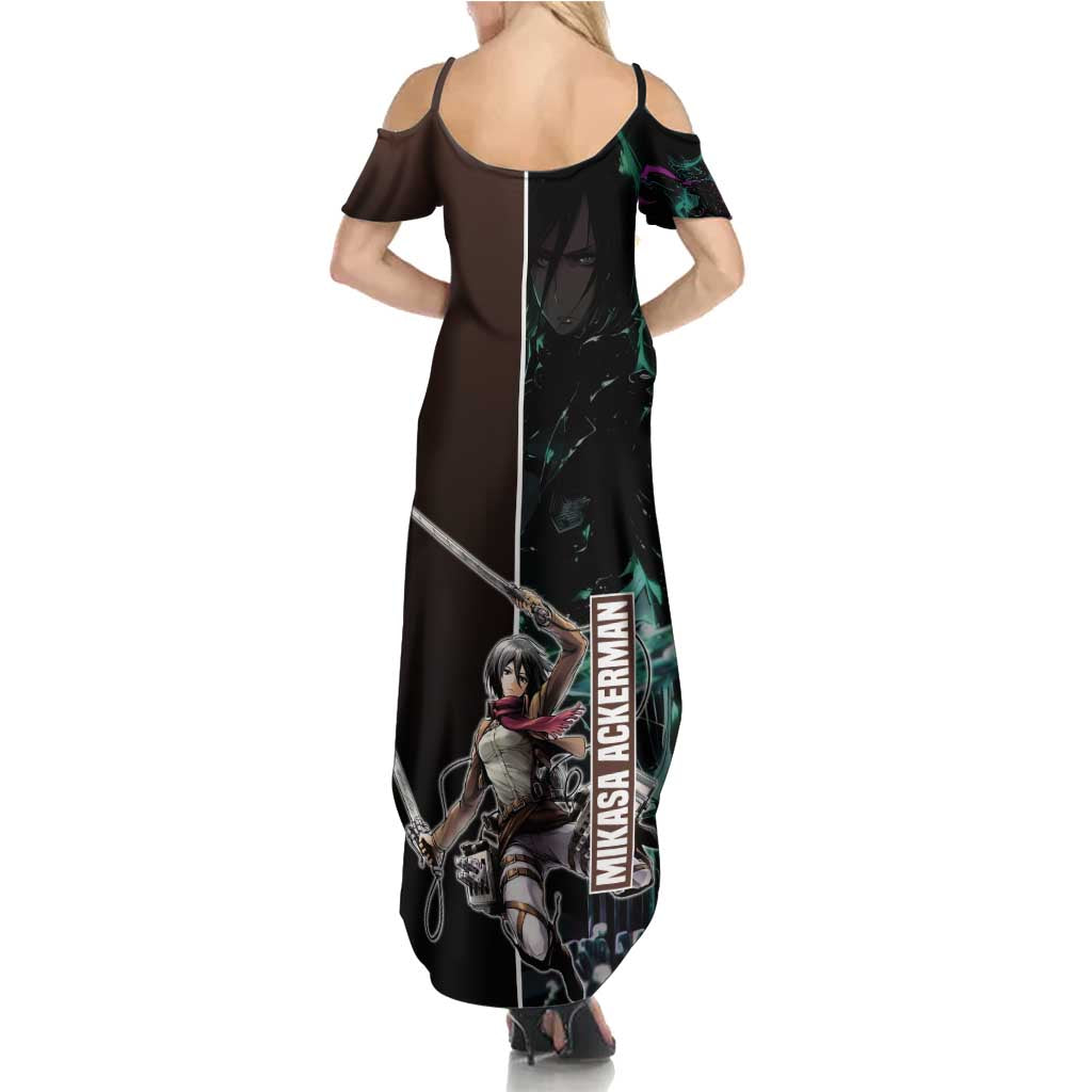 Mikasa Ackerman from Attack on Titan Summer Maxi Dress with Sword and Action Pose Design - The Mazicc