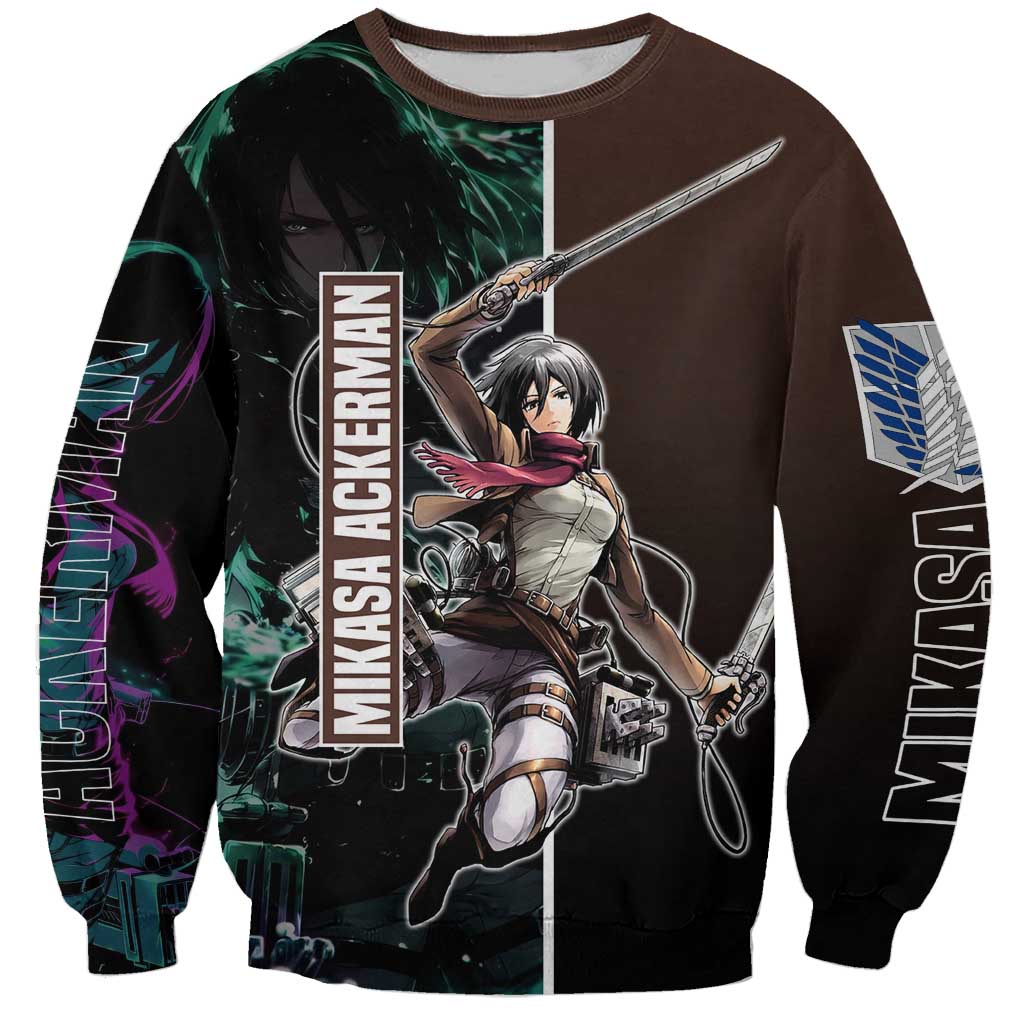 Mikasa Ackerman from Attack on Titan Sweatshirt with Sword and Action Pose Design - The Mazicc