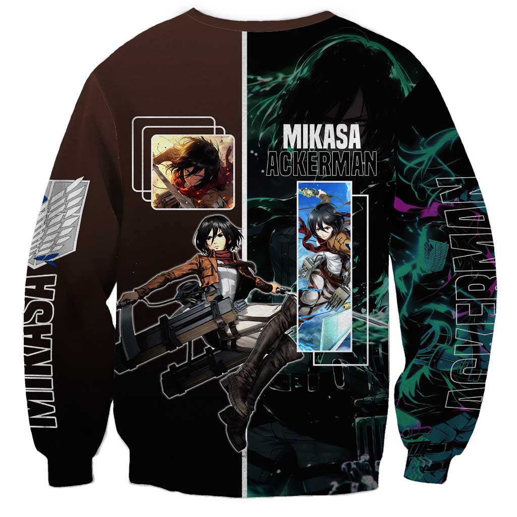 Mikasa Ackerman from Attack on Titan Sweatshirt with Sword and Action Pose Design - The Mazicc