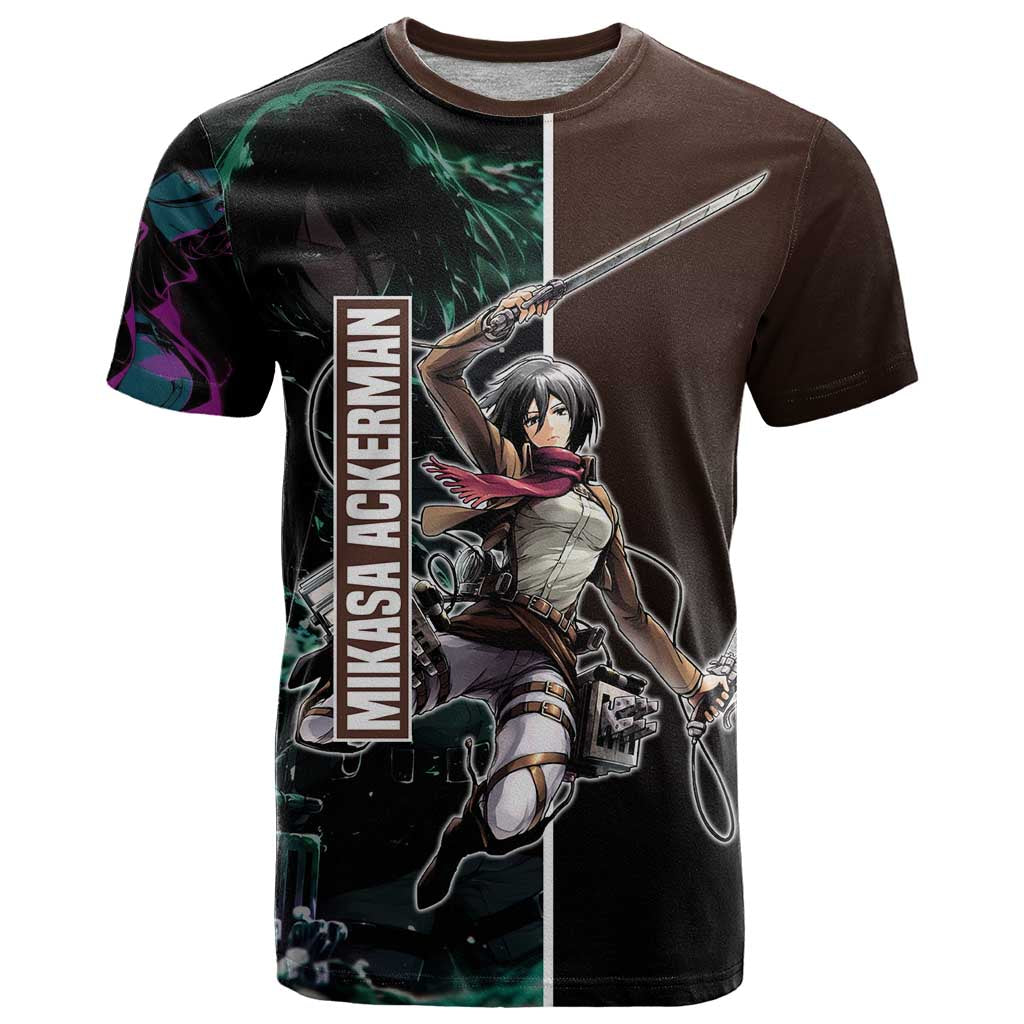 Mikasa Ackerman from Attack on Titan T Shirt with Sword and Action Pose Design - The Mazicc