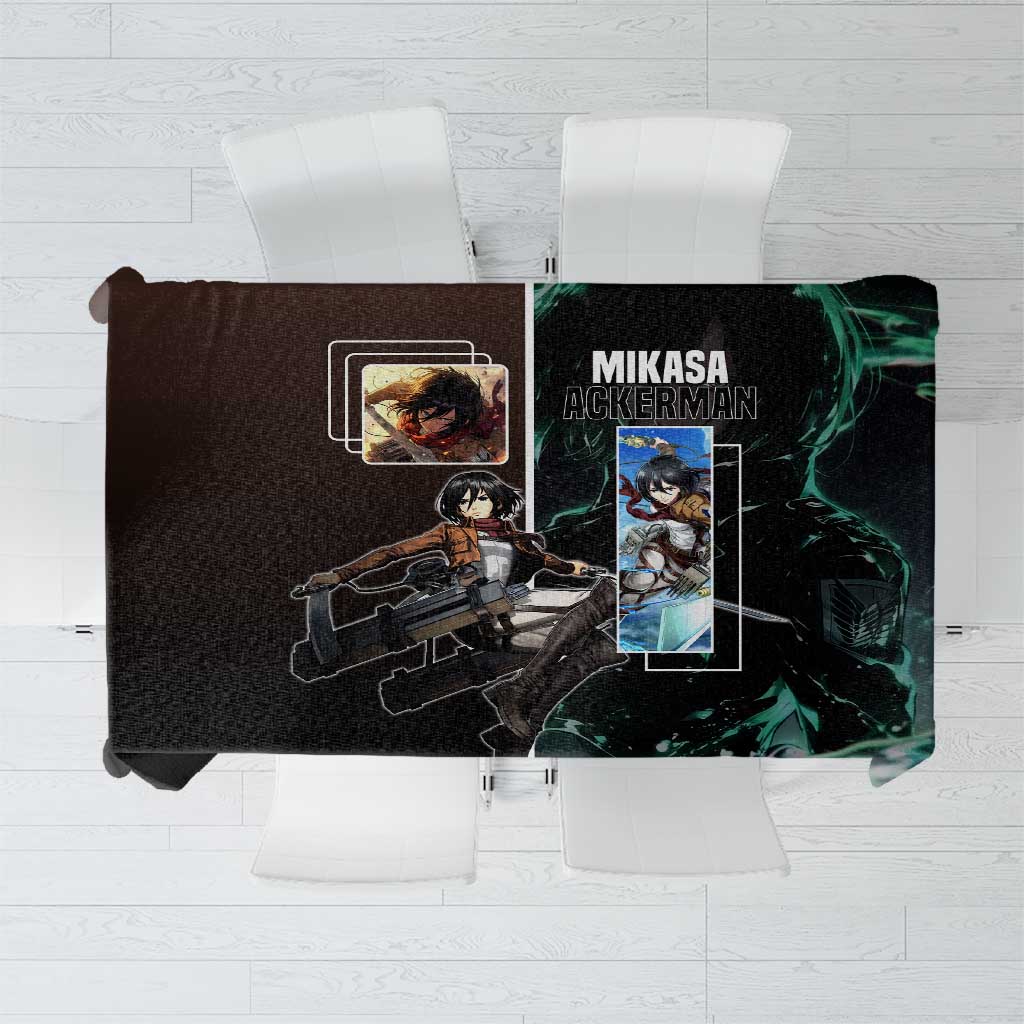 Mikasa Ackerman from Attack on Titan Tablecloth with Sword and Action Pose Design - The Mazicc