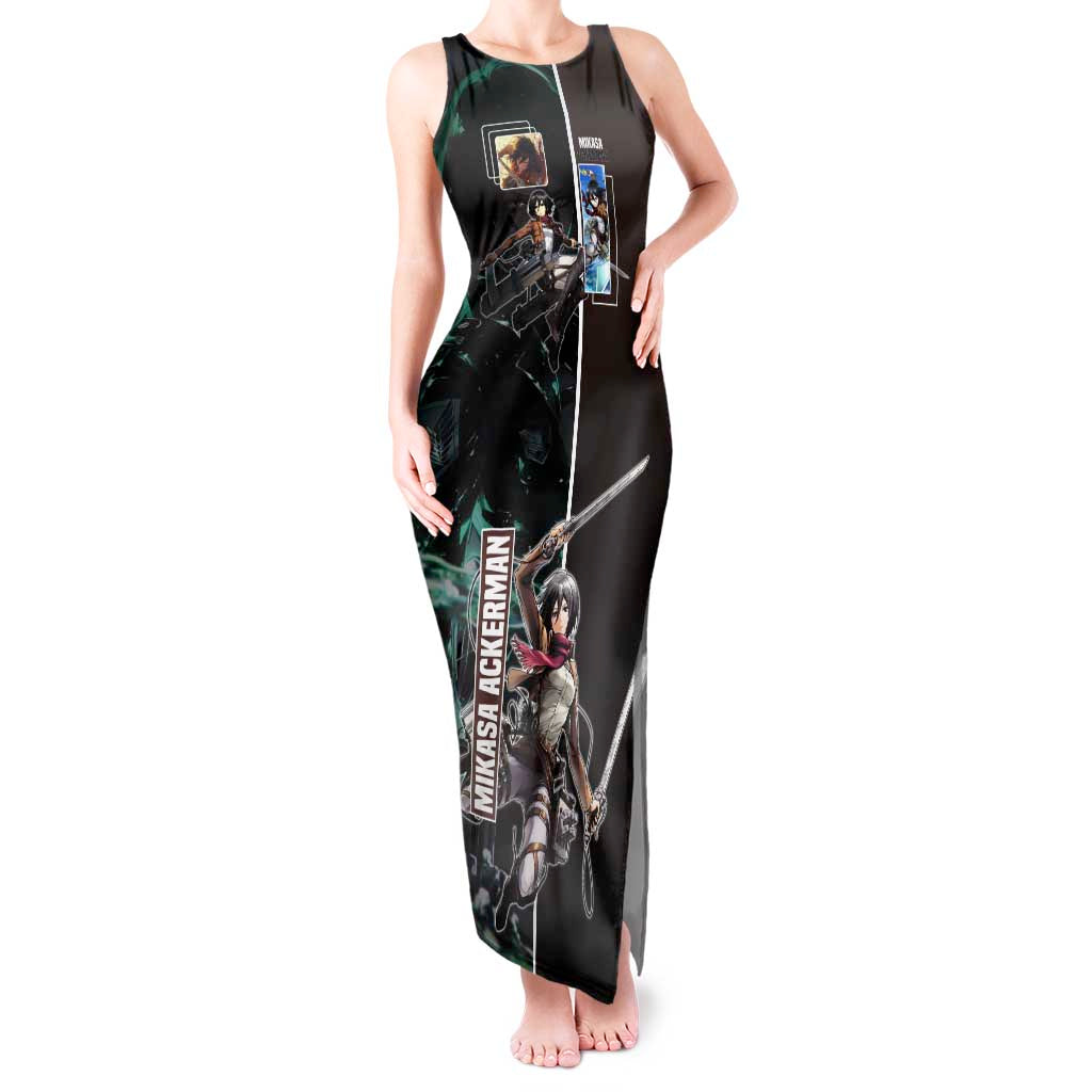 Mikasa Ackerman from Attack on Titan Tank Maxi Dress with Sword and Action Pose Design - The Mazicc