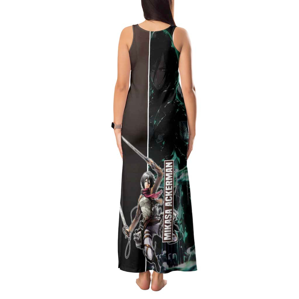 Mikasa Ackerman from Attack on Titan Tank Maxi Dress with Sword and Action Pose Design - The Mazicc
