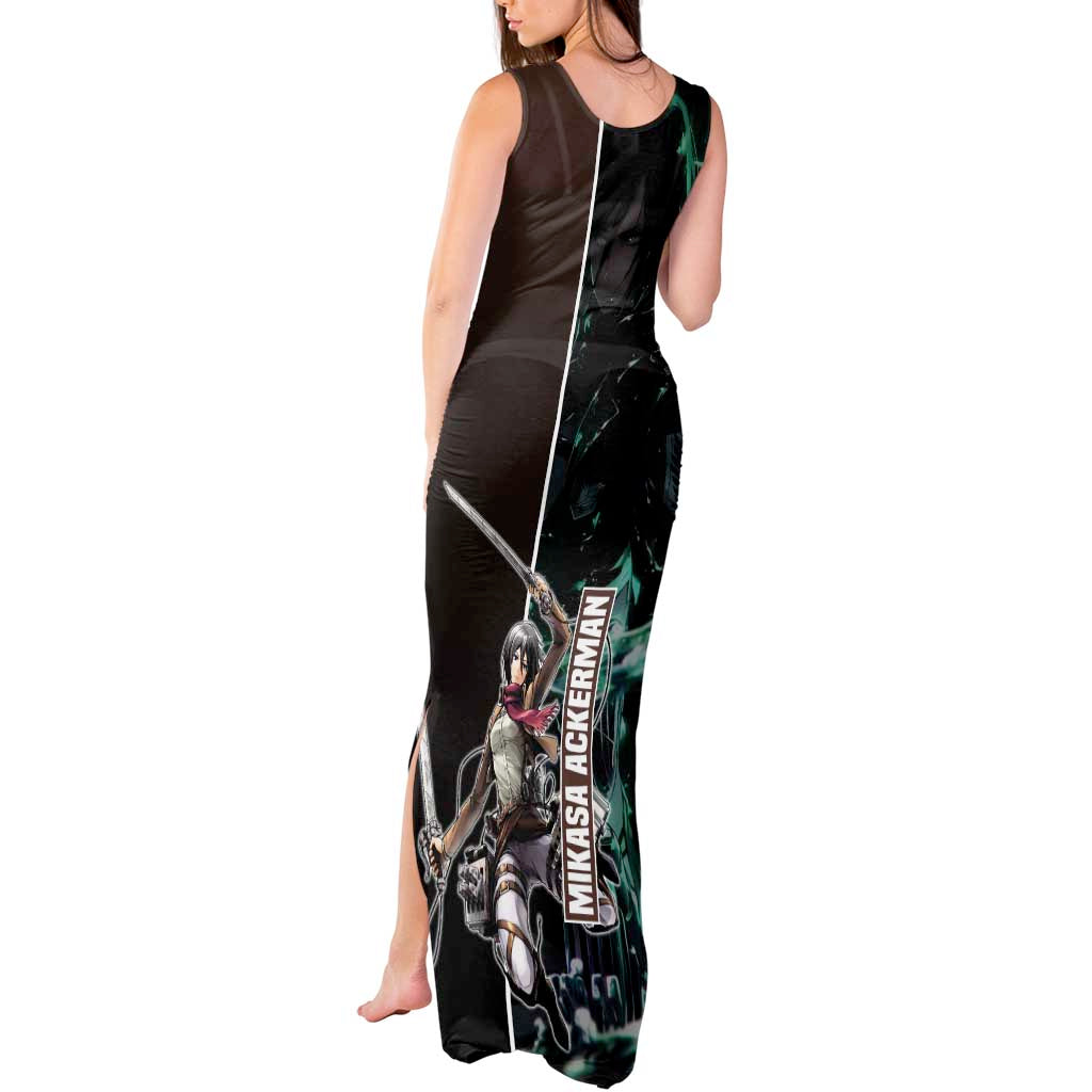 Mikasa Ackerman from Attack on Titan Tank Maxi Dress with Sword and Action Pose Design - The Mazicc