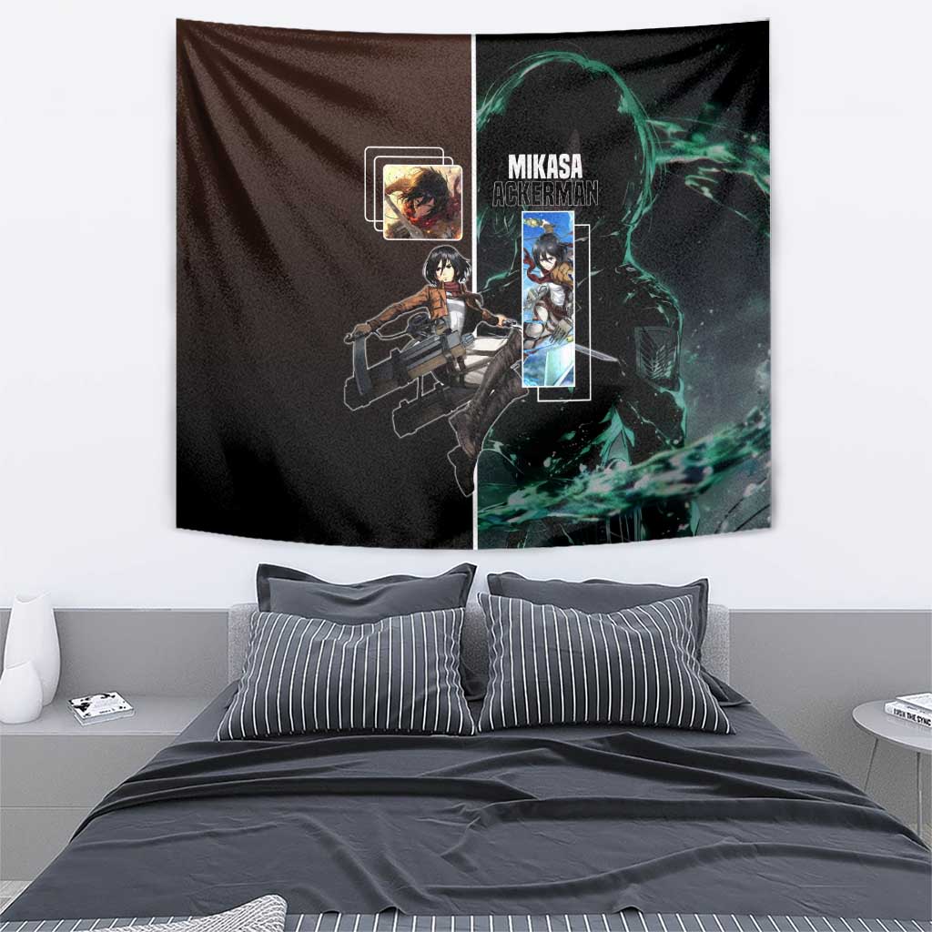 Mikasa Ackerman from Attack on Titan Tapestry with Sword and Action Pose Design - The Mazicc