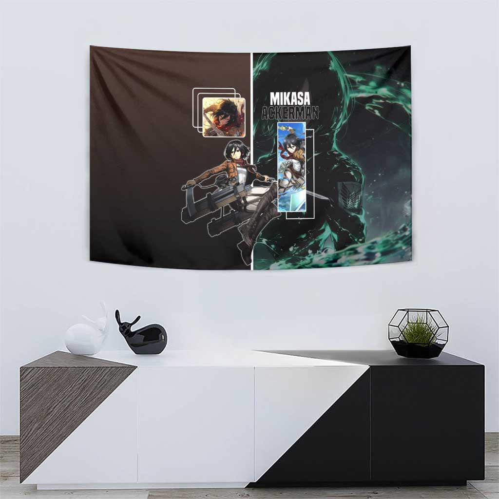 Mikasa Ackerman from Attack on Titan Tapestry with Sword and Action Pose Design - The Mazicc