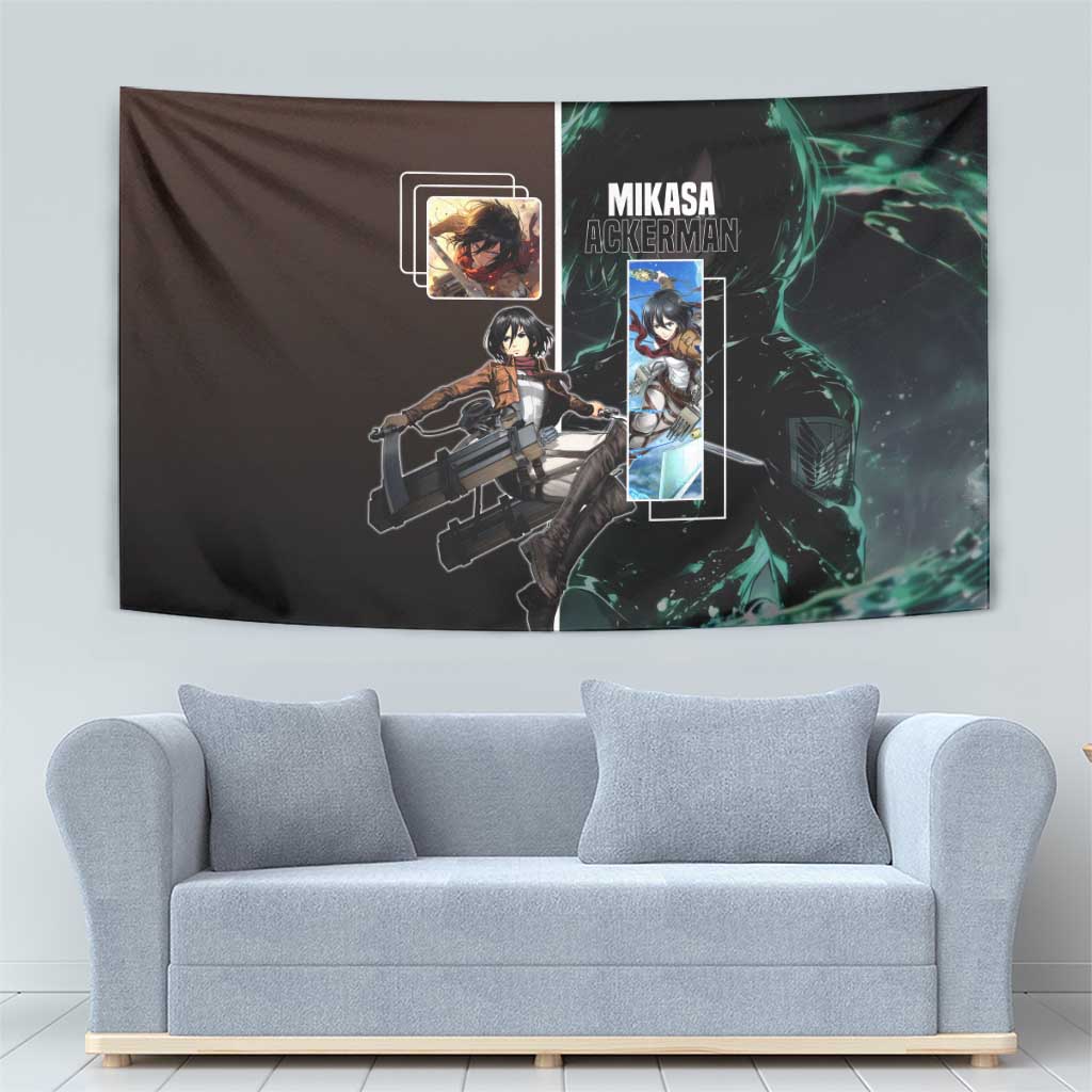 Mikasa Ackerman from Attack on Titan Tapestry with Sword and Action Pose Design - The Mazicc