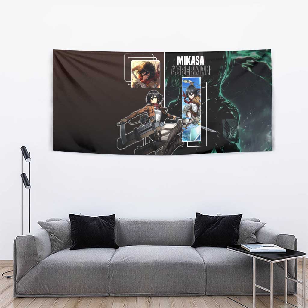 Mikasa Ackerman from Attack on Titan Tapestry with Sword and Action Pose Design - The Mazicc