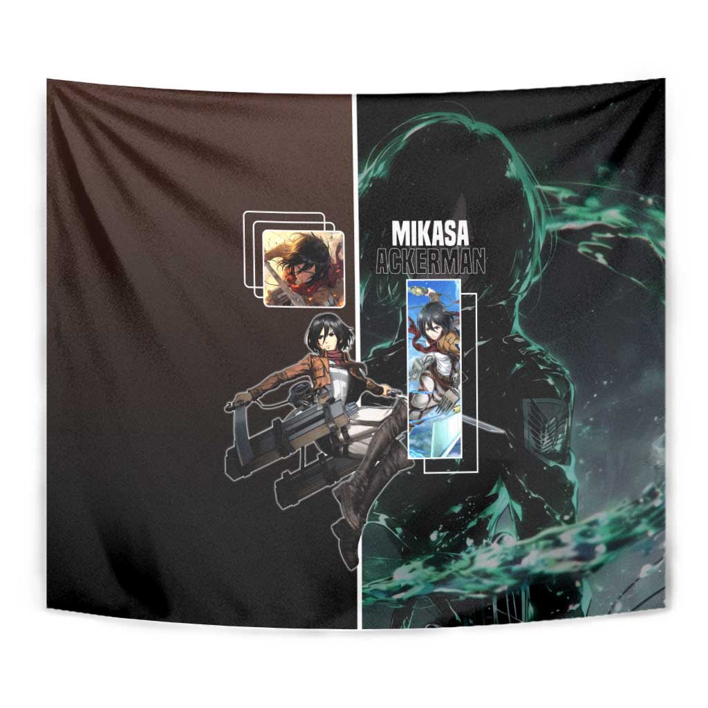 Mikasa Ackerman from Attack on Titan Tapestry with Sword and Action Pose Design - The Mazicc