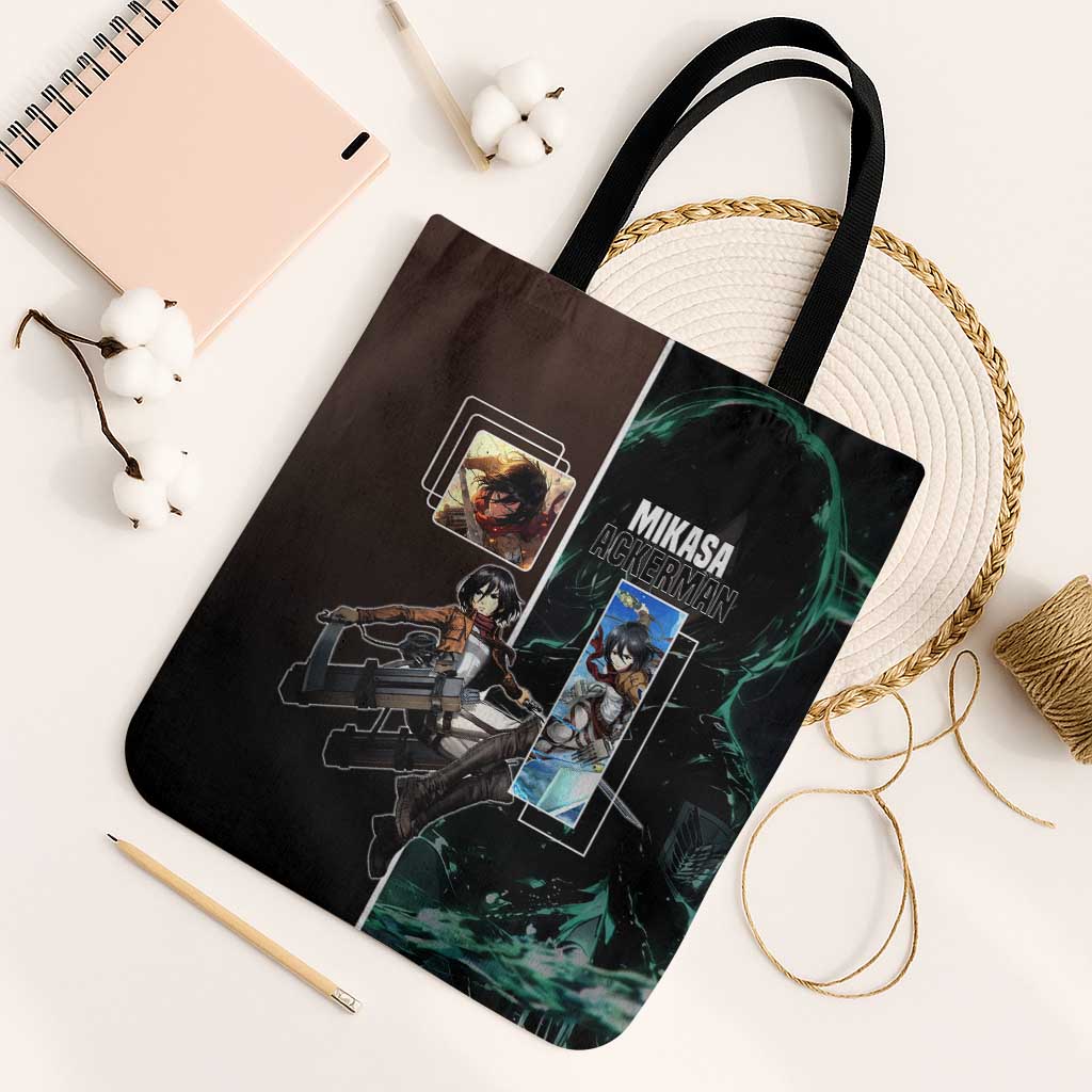 Mikasa Ackerman from Attack on Titan Tote Bag with Sword and Action Pose Design - The Mazicc