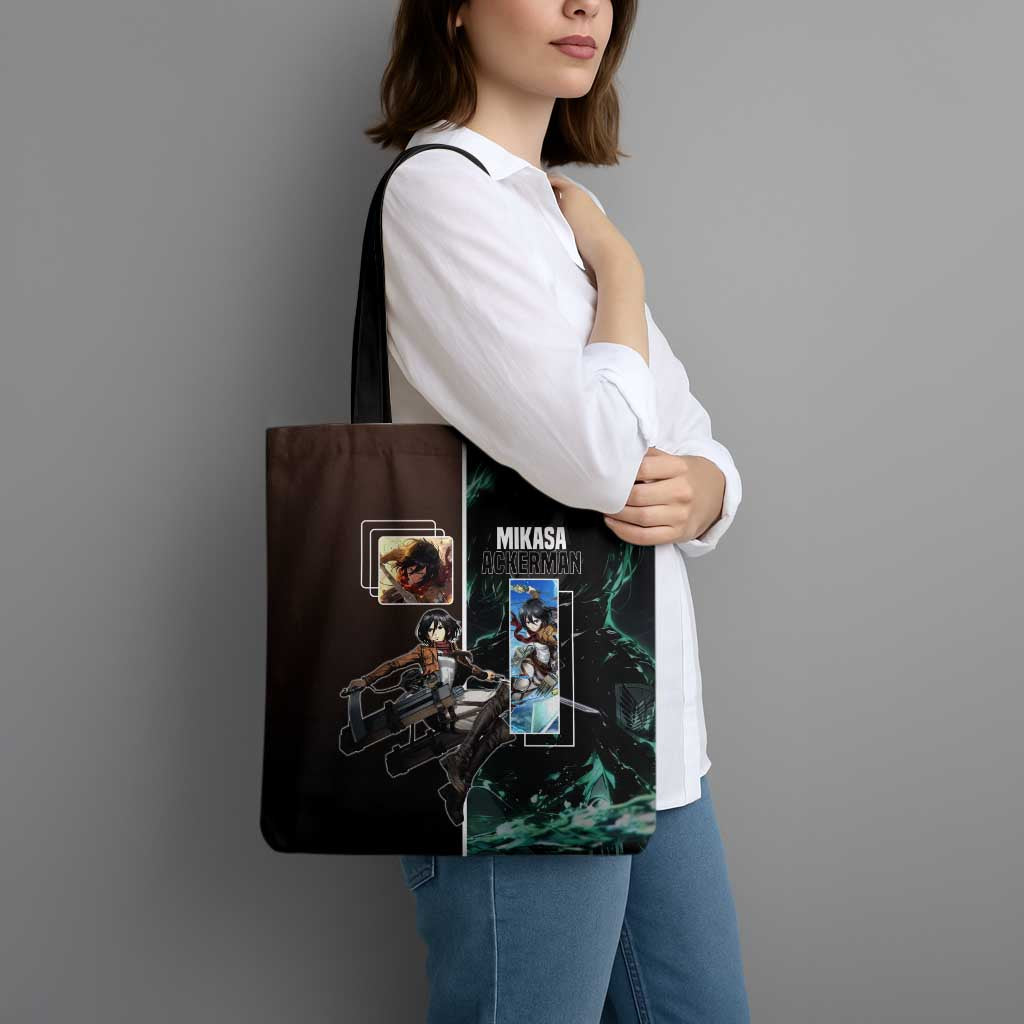 Mikasa Ackerman from Attack on Titan Tote Bag with Sword and Action Pose Design - The Mazicc