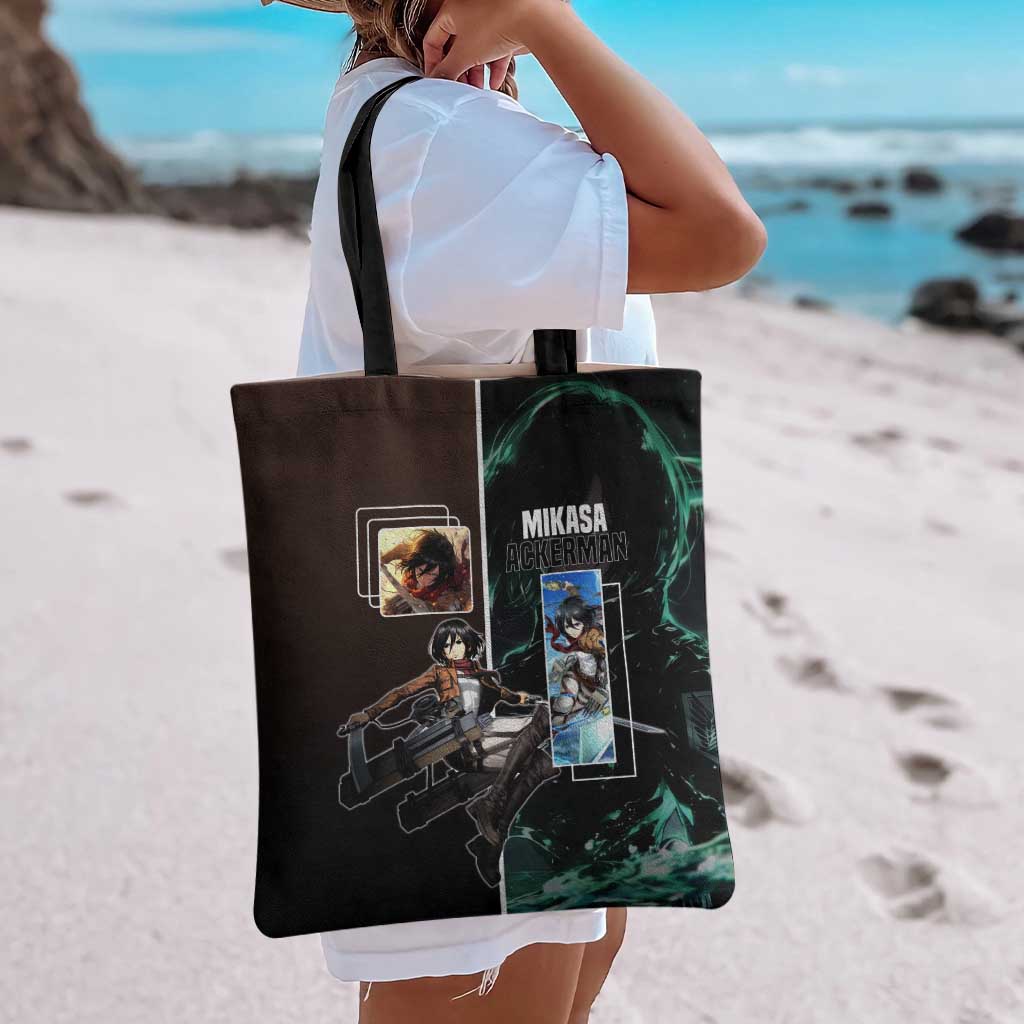 Mikasa Ackerman from Attack on Titan Tote Bag with Sword and Action Pose Design - The Mazicc