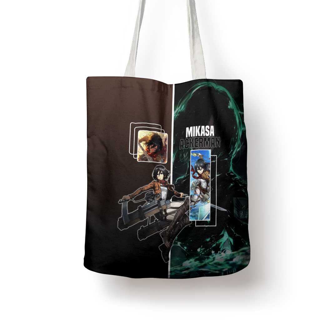 Mikasa Ackerman from Attack on Titan Tote Bag with Sword and Action Pose Design - The Mazicc