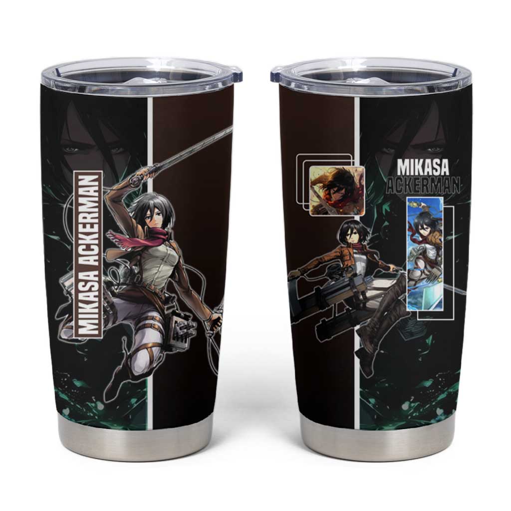 Mikasa Ackerman from Attack on Titan Tumbler Cup with Sword and Action Pose Design - The Mazicc
