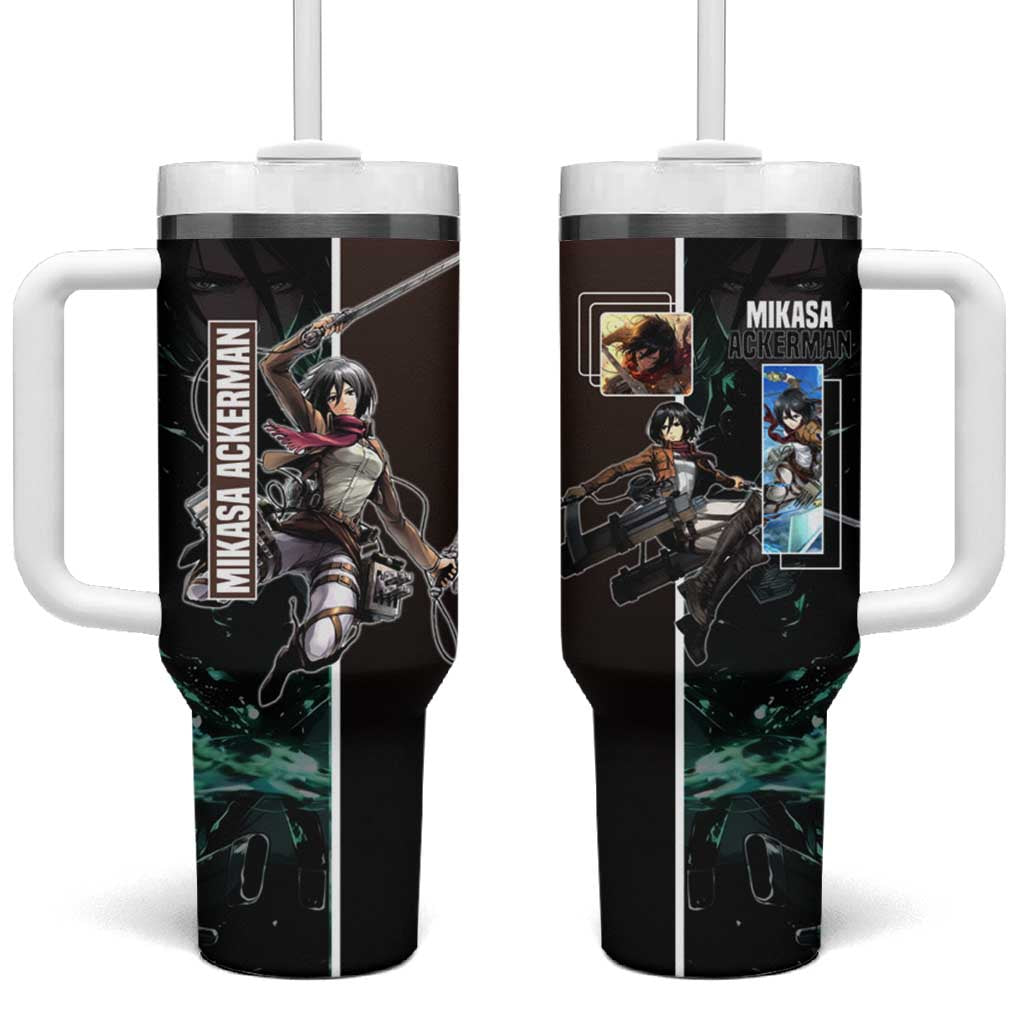 Mikasa Ackerman from Attack on Titan Tumbler With Handle with Sword and Action Pose Design - The Mazicc