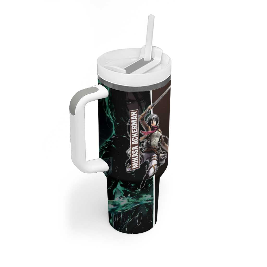Mikasa Ackerman from Attack on Titan Tumbler With Handle with Sword and Action Pose Design - The Mazicc
