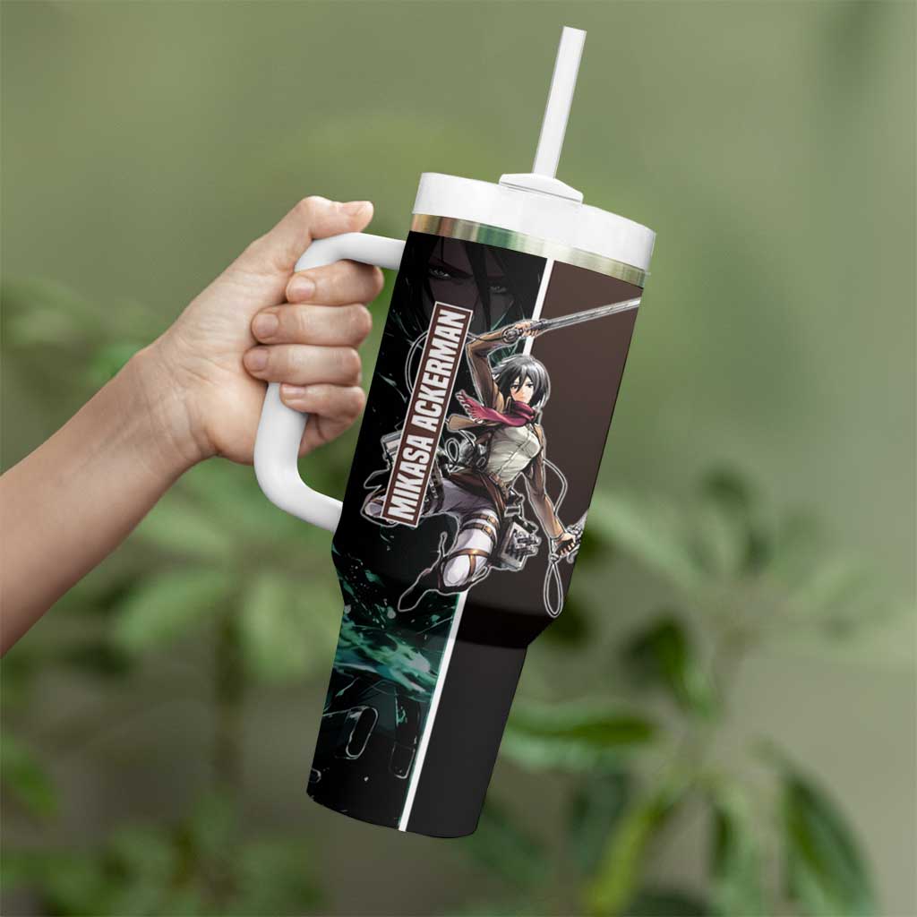 Mikasa Ackerman from Attack on Titan Tumbler With Handle with Sword and Action Pose Design - The Mazicc