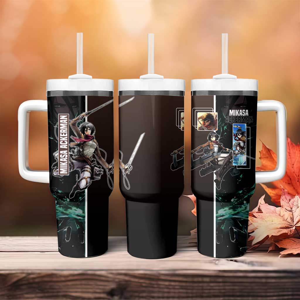 Mikasa Ackerman from Attack on Titan Tumbler With Handle with Sword and Action Pose Design - The Mazicc