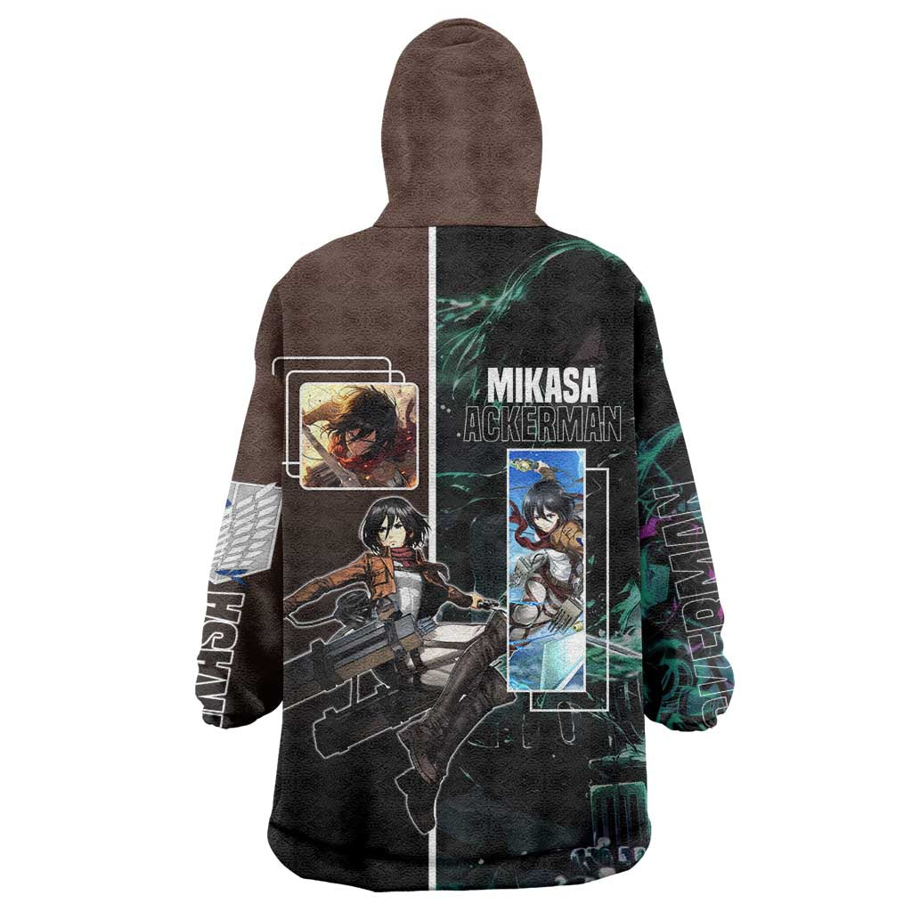 Mikasa Ackerman from Attack on Titan Wearable Blanket Hoodie with Sword and Action Pose Design - The Mazicc