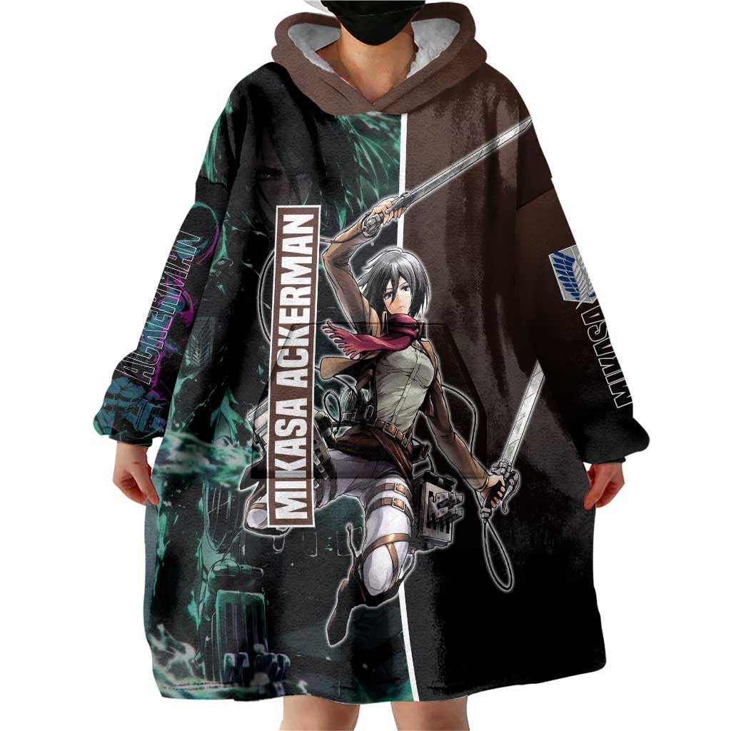 Mikasa Ackerman from Attack on Titan Wearable Blanket Hoodie with Sword and Action Pose Design - The Mazicc