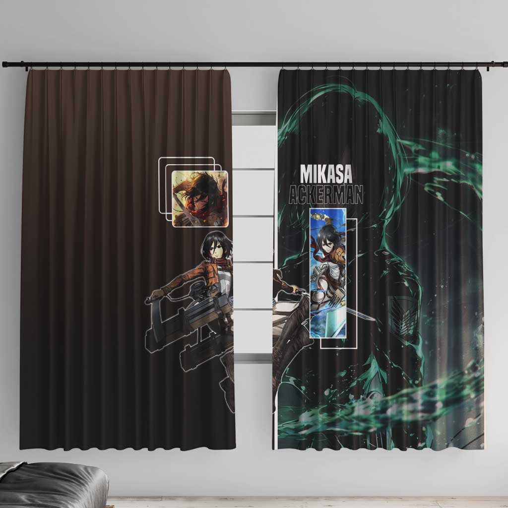 Mikasa Ackerman from Attack on Titan Window Curtain with Sword and Action Pose Design - The Mazicc