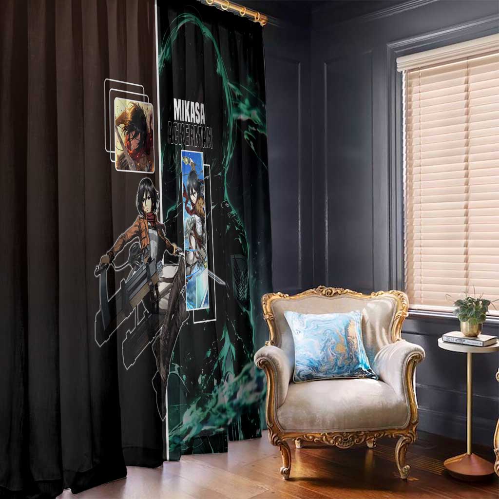 Mikasa Ackerman from Attack on Titan Window Curtain with Sword and Action Pose Design - The Mazicc