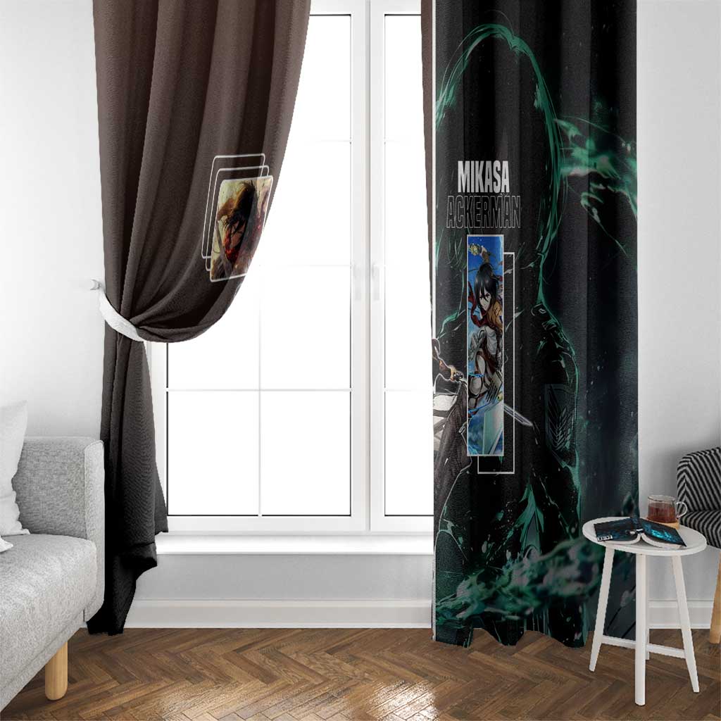 Mikasa Ackerman from Attack on Titan Window Curtain with Sword and Action Pose Design - The Mazicc