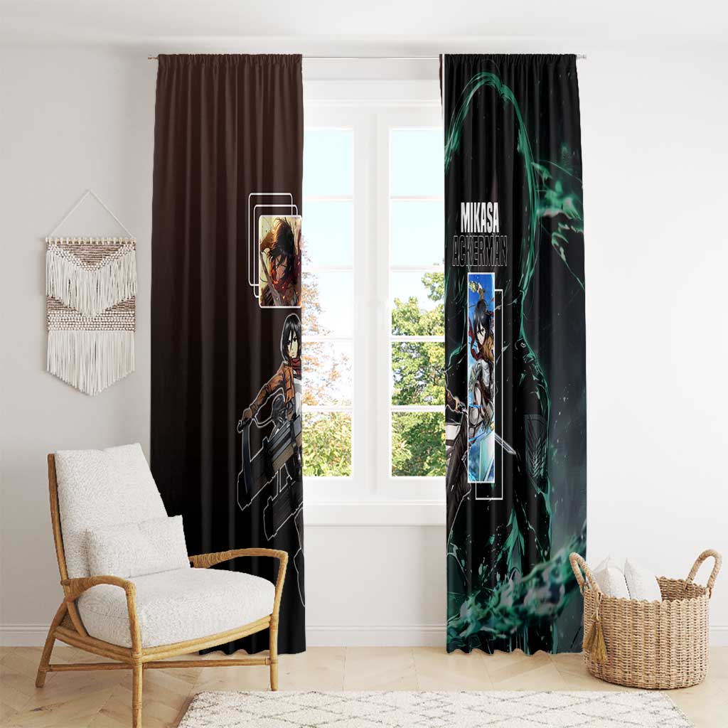Mikasa Ackerman from Attack on Titan Window Curtain with Sword and Action Pose Design - The Mazicc